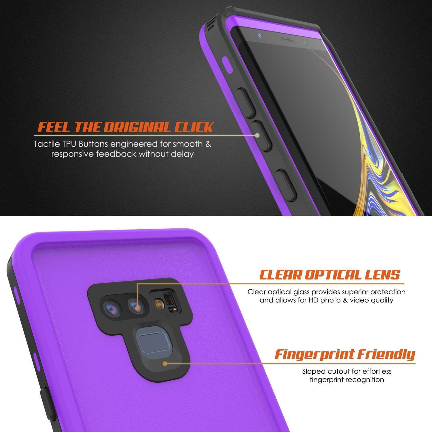 Capa à prova d'água PunkCase Galaxy Note 9, Série KickStud Capa de Armadura Roxa.