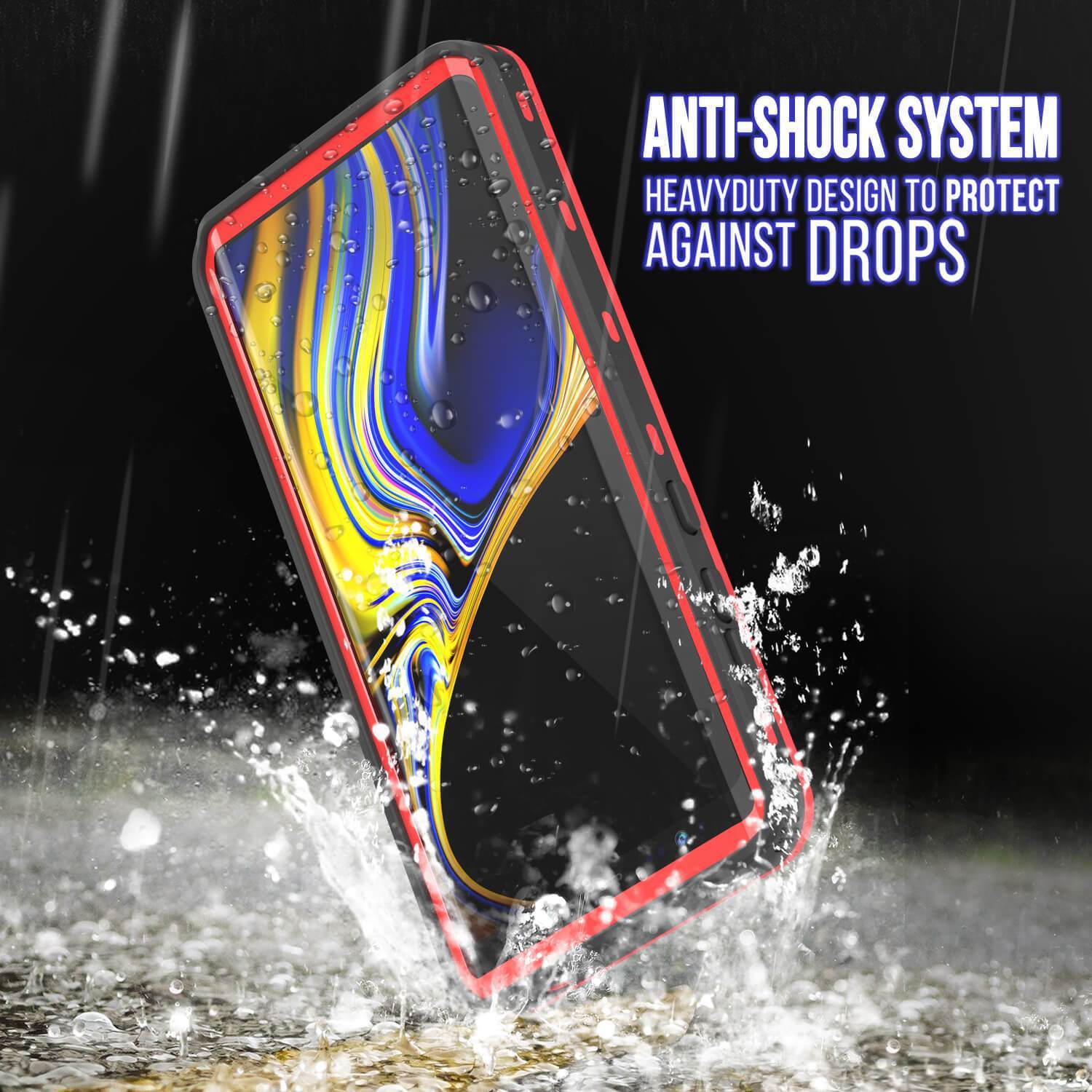 Capa à prova d'água PunkCase Galaxy Note 9, Série KickStud, Capa de armadura vermelha.