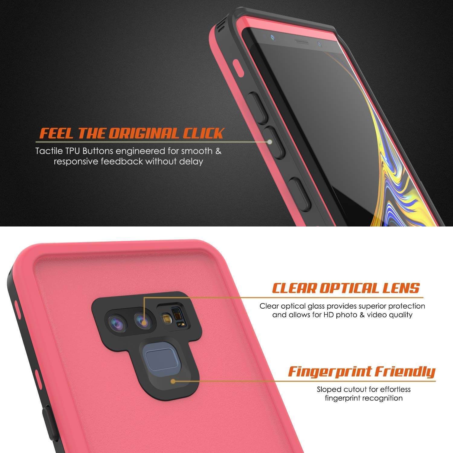 Capa à Prova de Água PunkCase Galaxy Note 9, Série KickStud, Capa Blindada Rosa