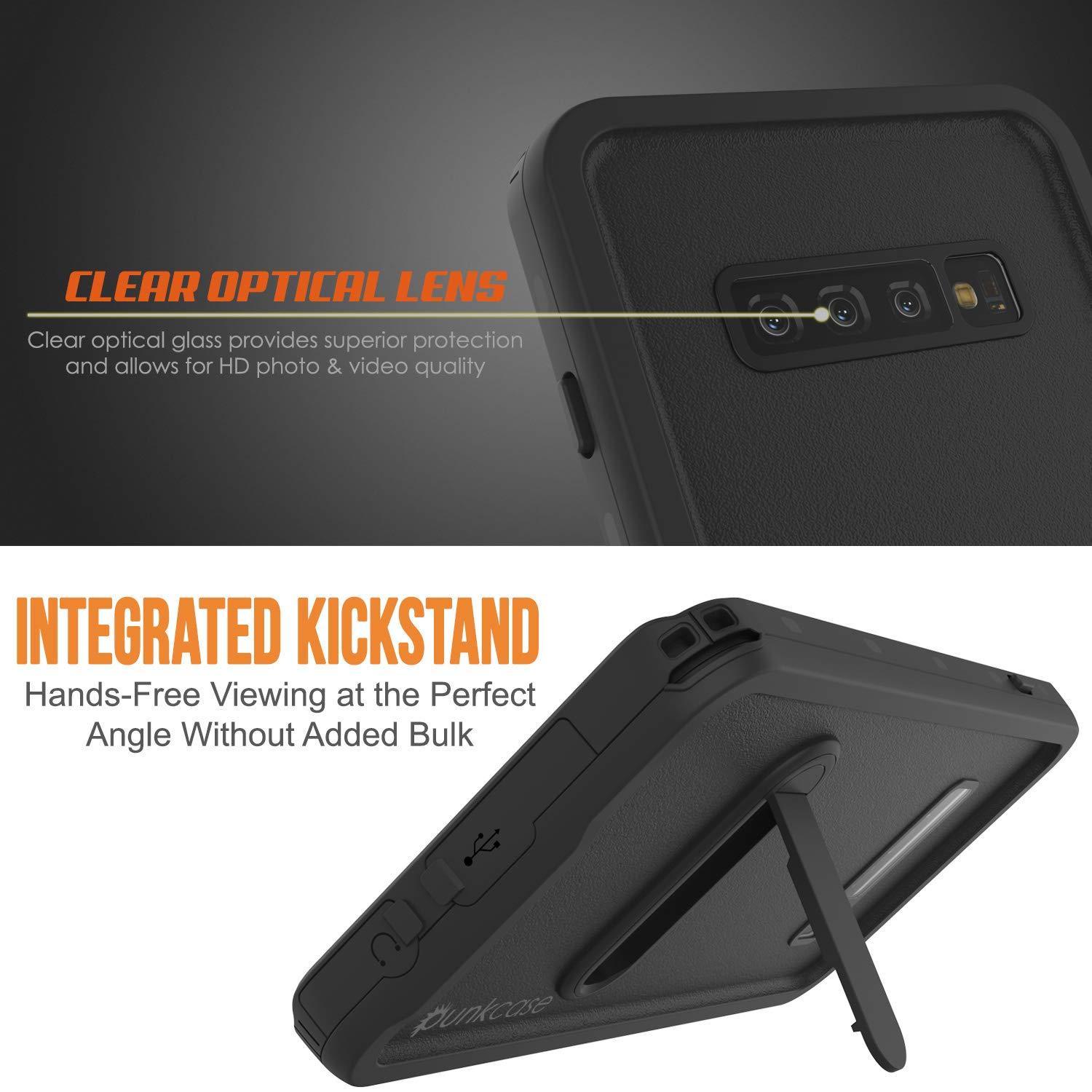 Capa à prova d'água para Galaxy S10+ Plus, Punkcase [Série KickStud] Capa de Armadura [Preto]