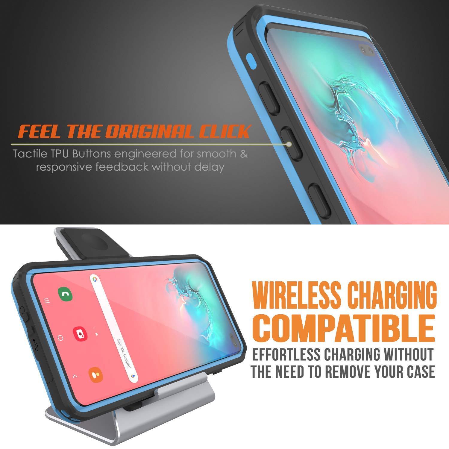 Capa à prova d'água para Galaxy S10+ Plus, Punkcase [Série KickStud] Capa Armor [Azul Claro]