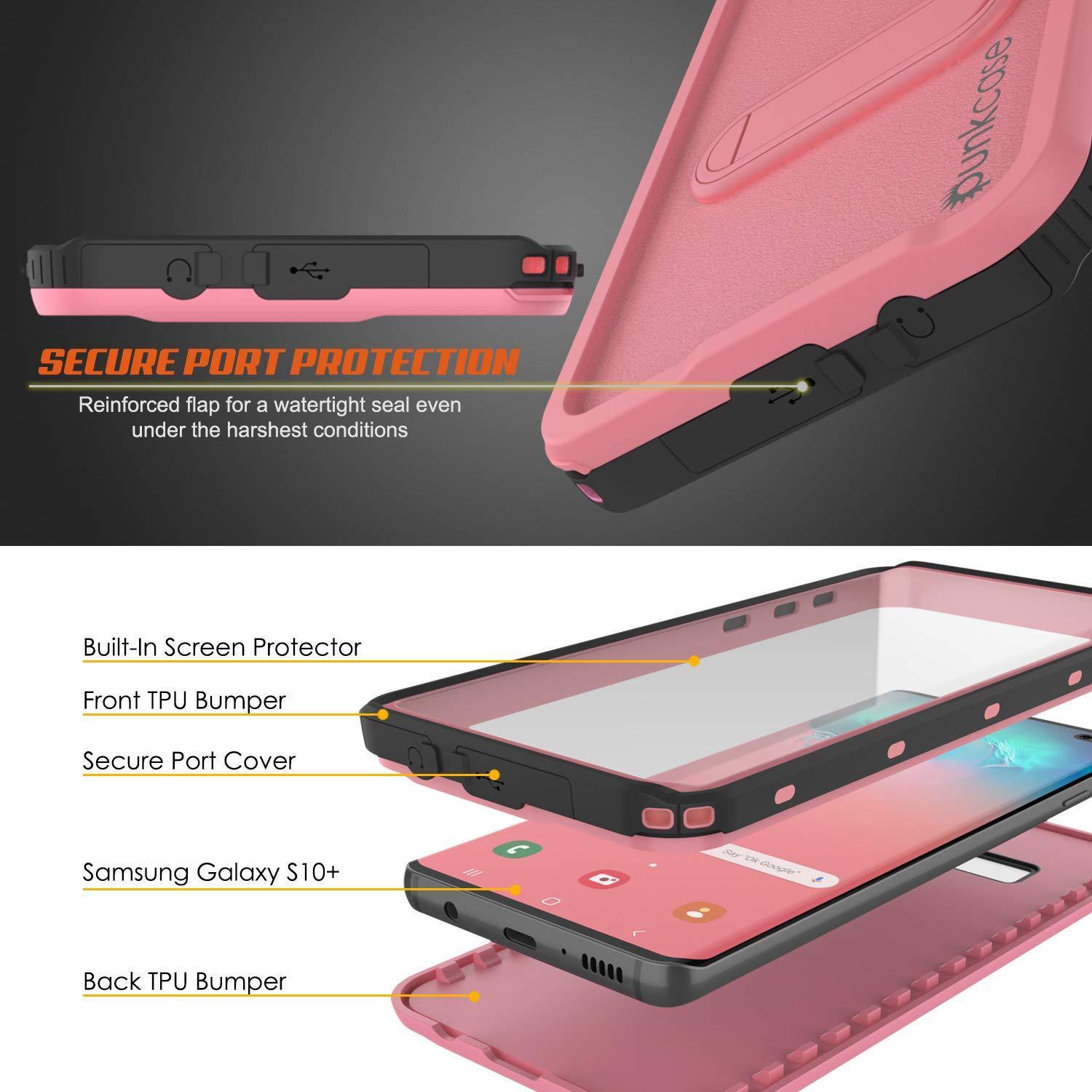 Capa à prova d'água para Galaxy S10+ Plus, Punkcase [Série KickStud] Capa de Armadura [Rosa]