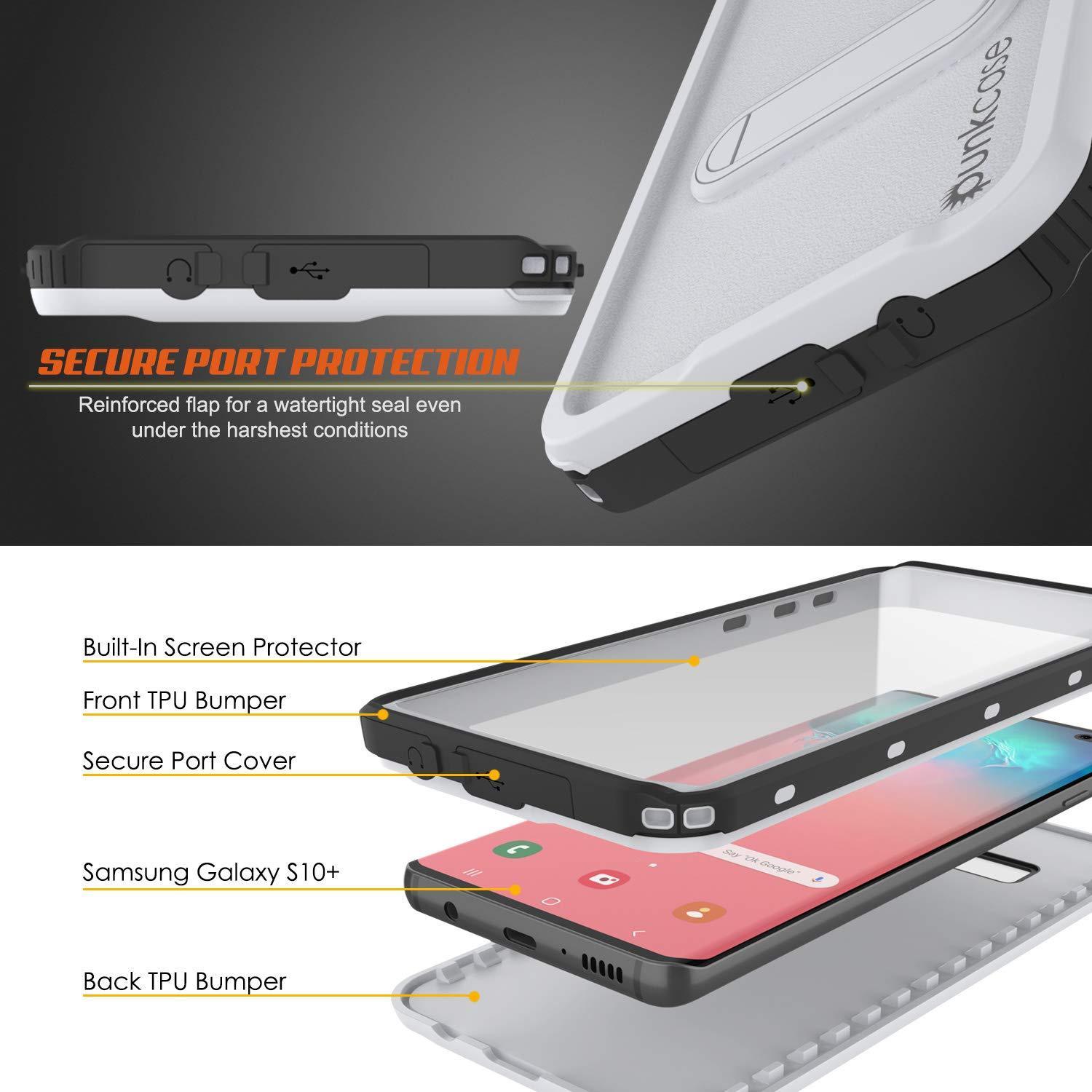 Capa impermeável para Galaxy S10+ Plus, Punkcase [Série KickStud] Capa de Armadura [Branca]