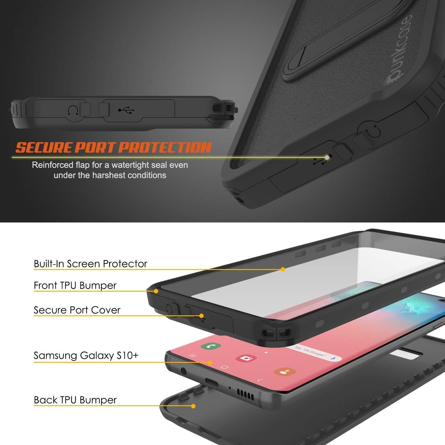 Capa à prova d'água para Galaxy S10+ Plus, Punkcase [Série KickStud] Capa de Armadura [Preto]