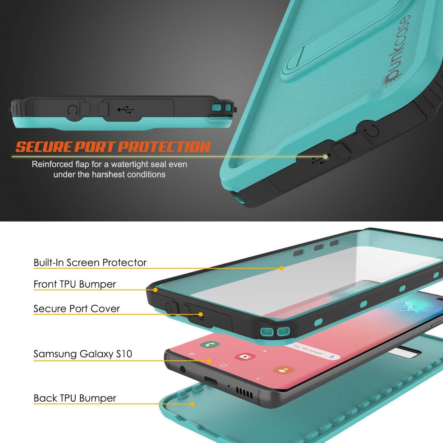 Capa à prova d'água Galaxy S10, Punkcase [Série KickStud] Capa de Armadura [Teal]