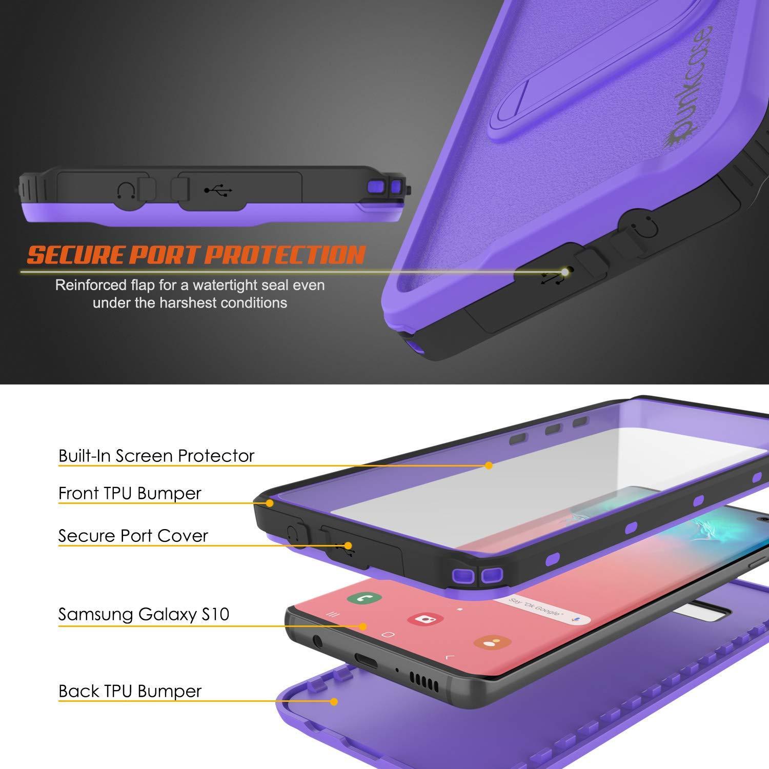 Capa à prova d'água Galaxy S10, Punkcase [Série KickStud] Capa de Armadura [Roxo]