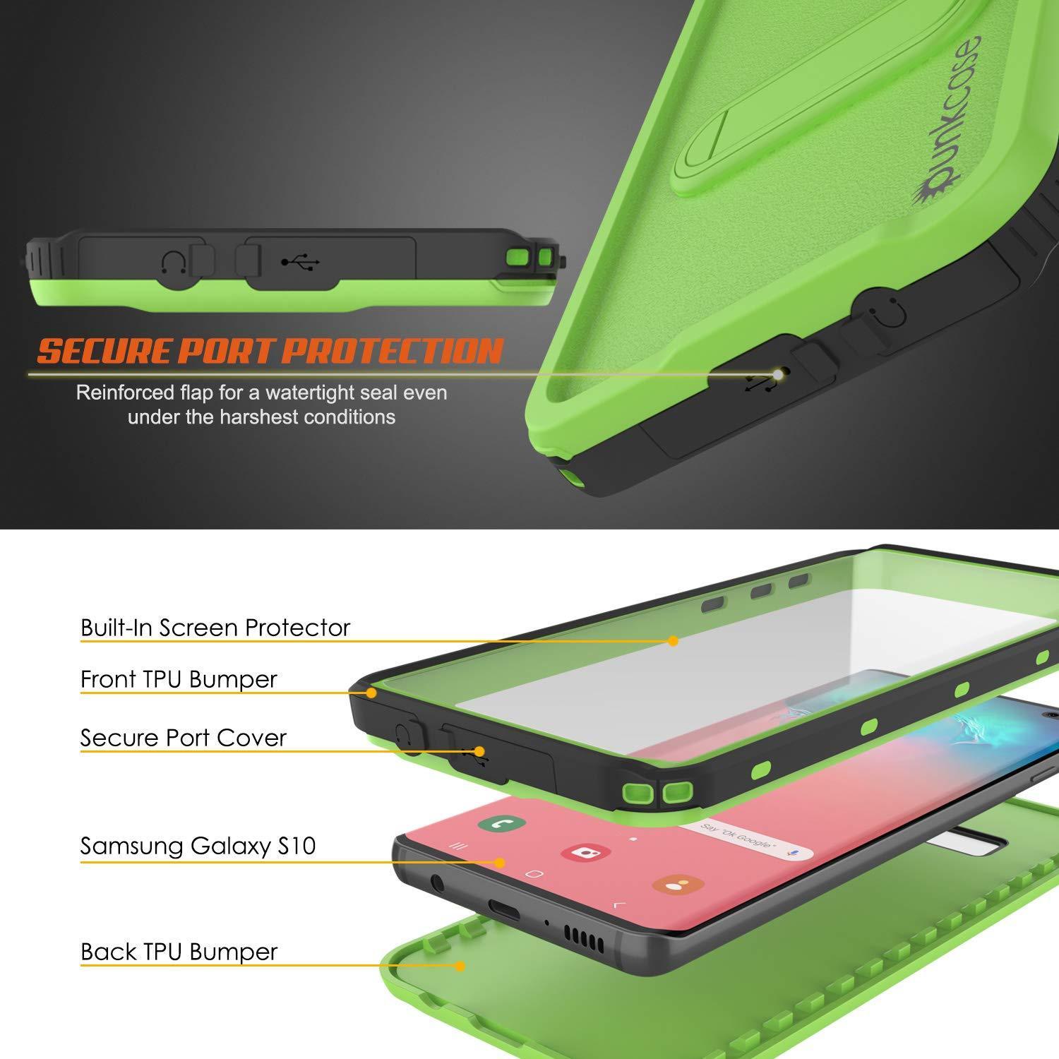 Capa à prova d'água para Galaxy S10, Punkcase [Série KickStud] Capa de Armadura [Verde Claro]