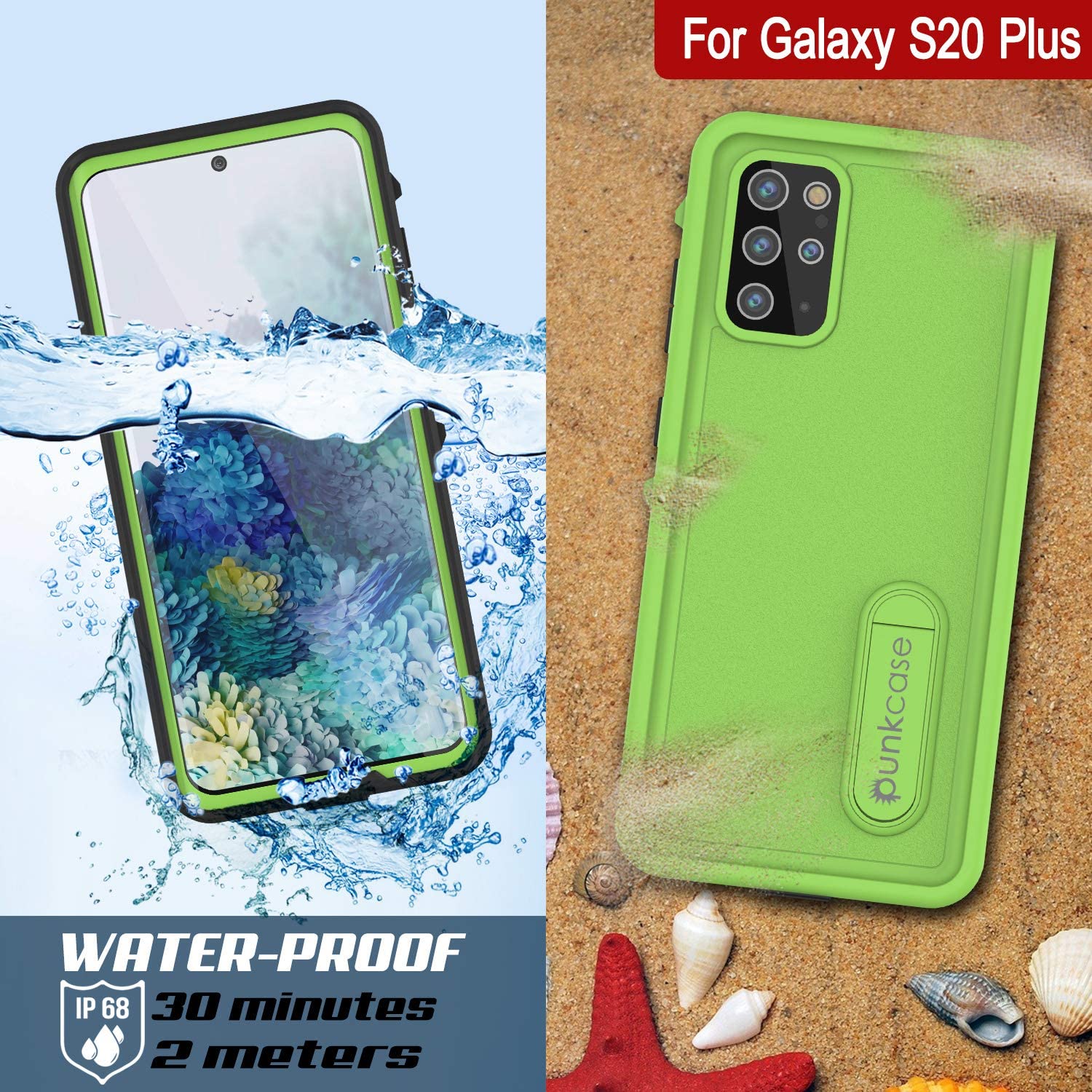 Capa à prova d'água Galaxy S20+ Plus, Punkcase [Série KickStud] Capa Armadura [Verde Claro]