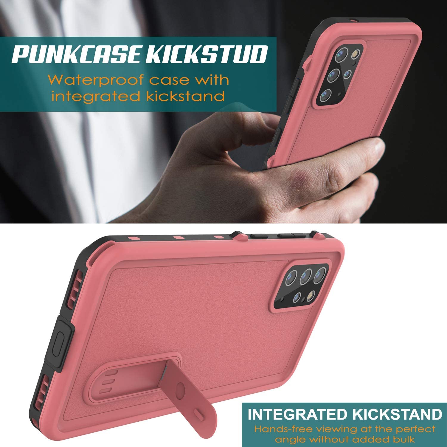 Capa à prova d'água para Galaxy S20+ Plus, Punkcase [Série KickStud] Capa de Armadura [Cor-de-rosa]