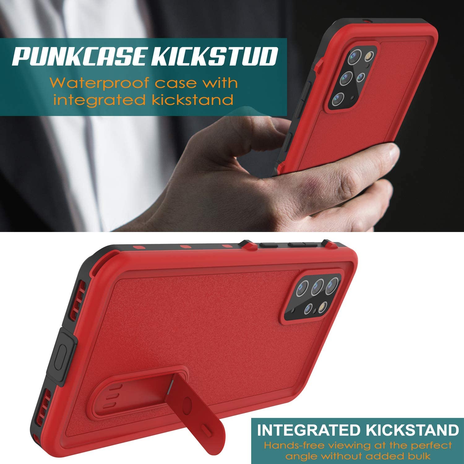 Capa à prova d'água para Galaxy S20+ Plus, Punkcase [Série KickStud] Capa de Armadura [Vermelho]
