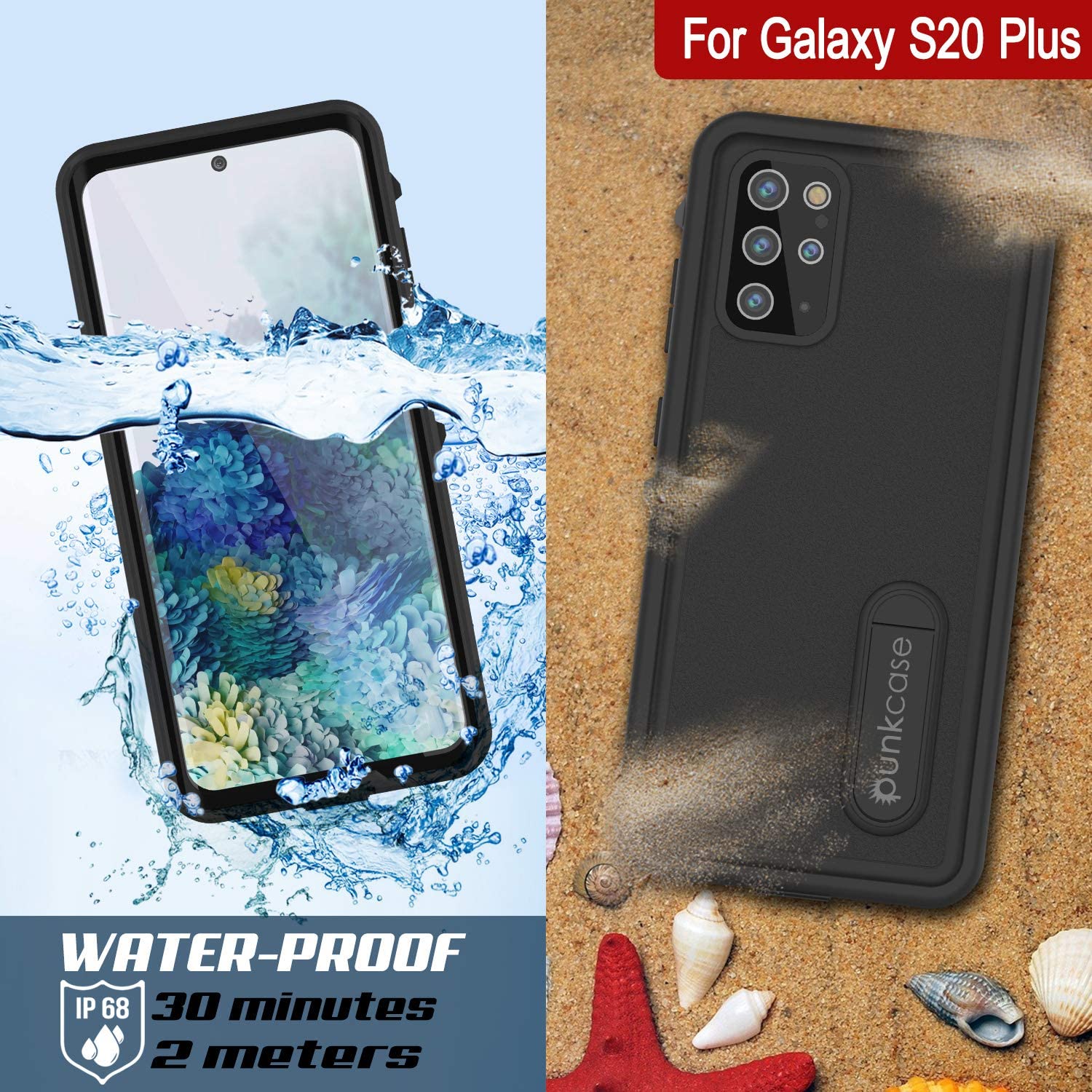 Capa à Prova d'Água Galaxy S20+ Plus, Punkcase [Série KickStud] Cobertura de Armadura [Preto]
