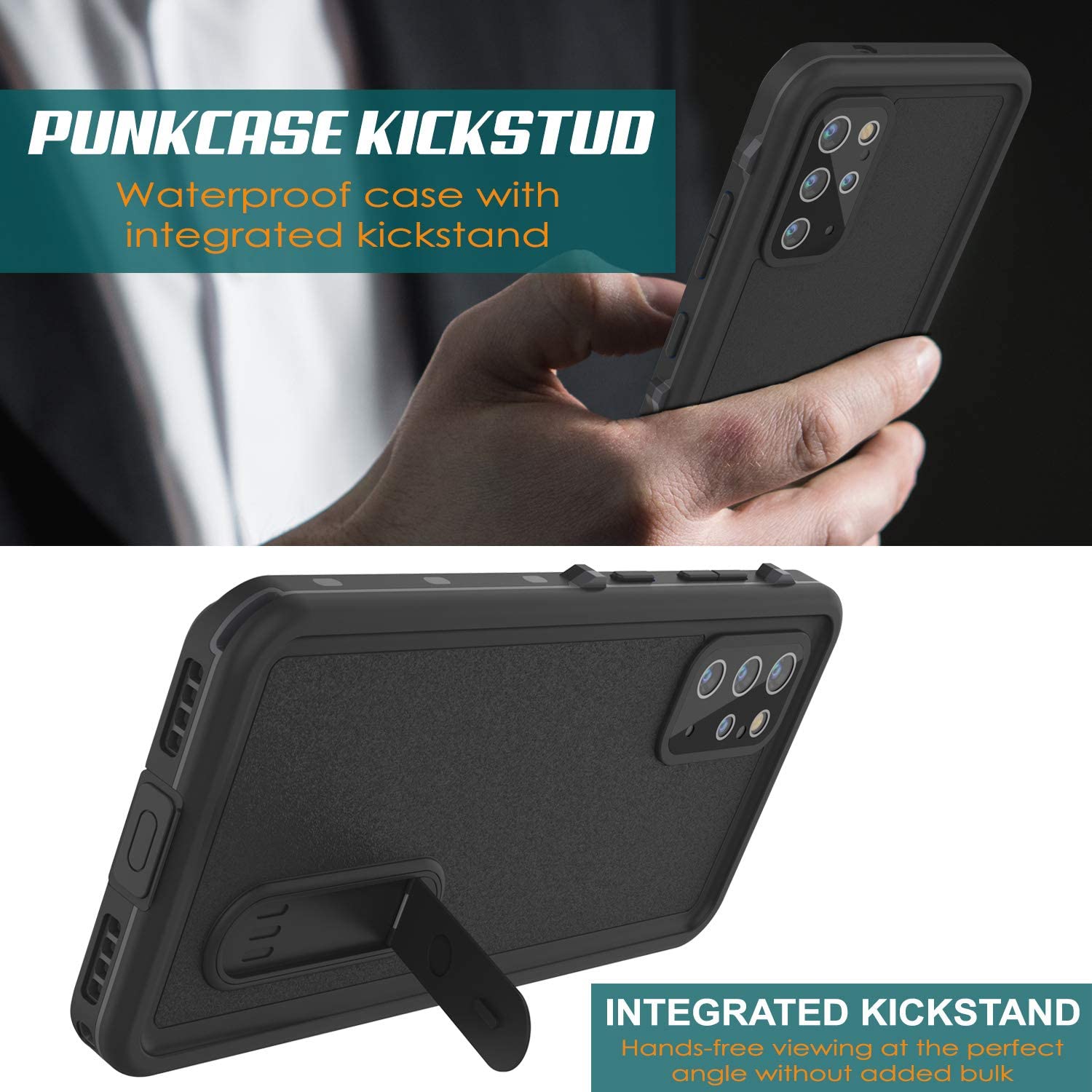 Capa à Prova d'Água Galaxy S20+ Plus, Punkcase [Série KickStud] Cobertura de Armadura [Preto]
