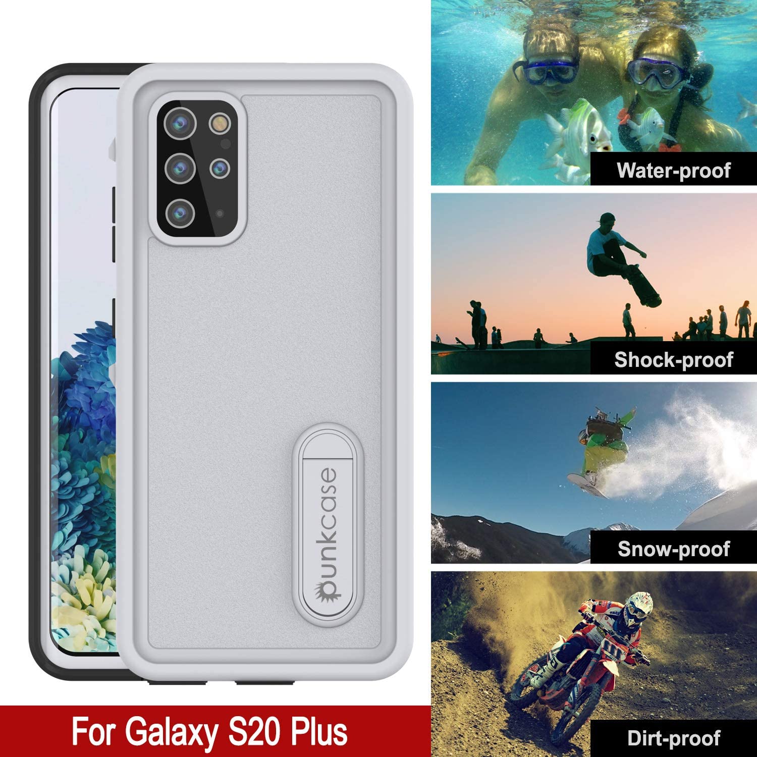 Capa à Prova de Água para Galaxy S20+ Plus, Punkcase [Série KickStud] Capa Blindada [Branca]