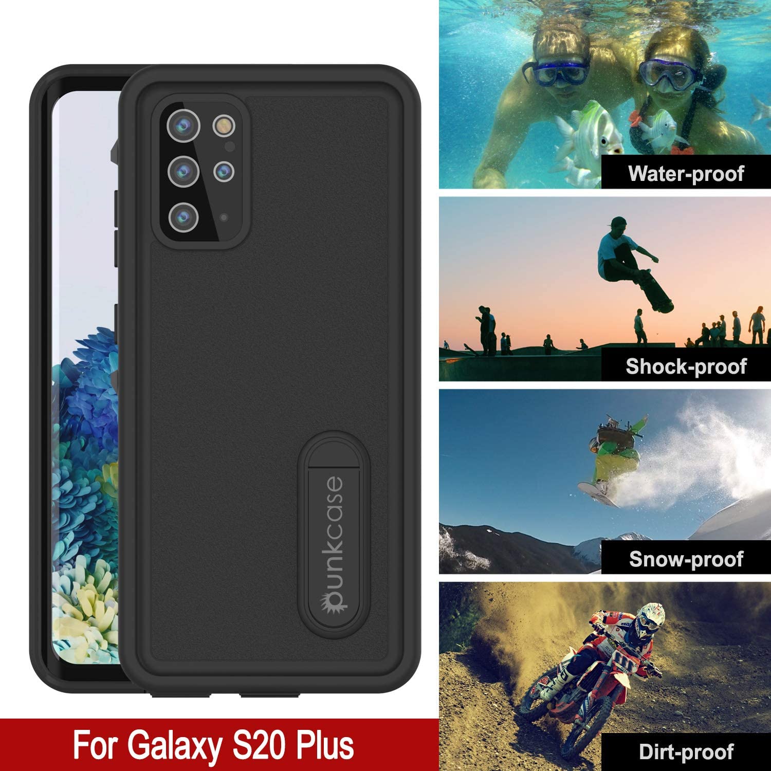 Capa à Prova d'Água Galaxy S20+ Plus, Punkcase [Série KickStud] Cobertura de Armadura [Preto]