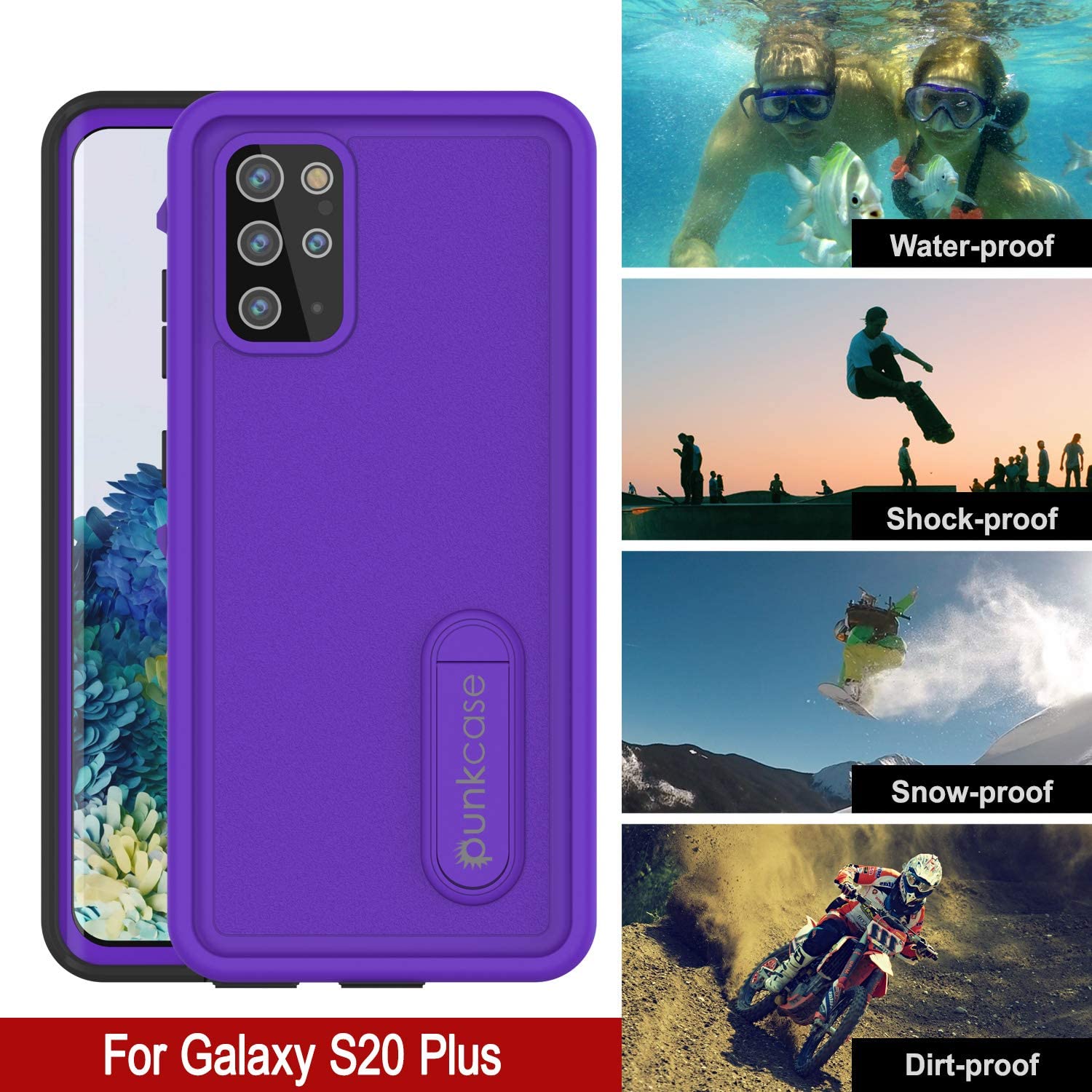 Capa à prova d'água Galaxy S20+ Plus, Punkcase [Série KickStud] Capa de armadura [Roxa]