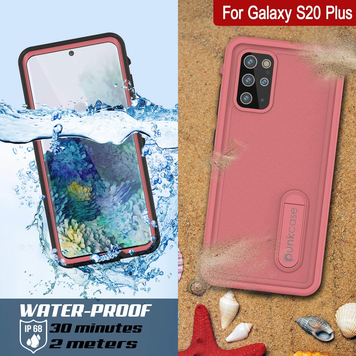 Capa à prova d'água para Galaxy S20+ Plus, Punkcase [Série KickStud] Capa de Armadura [Cor-de-rosa]