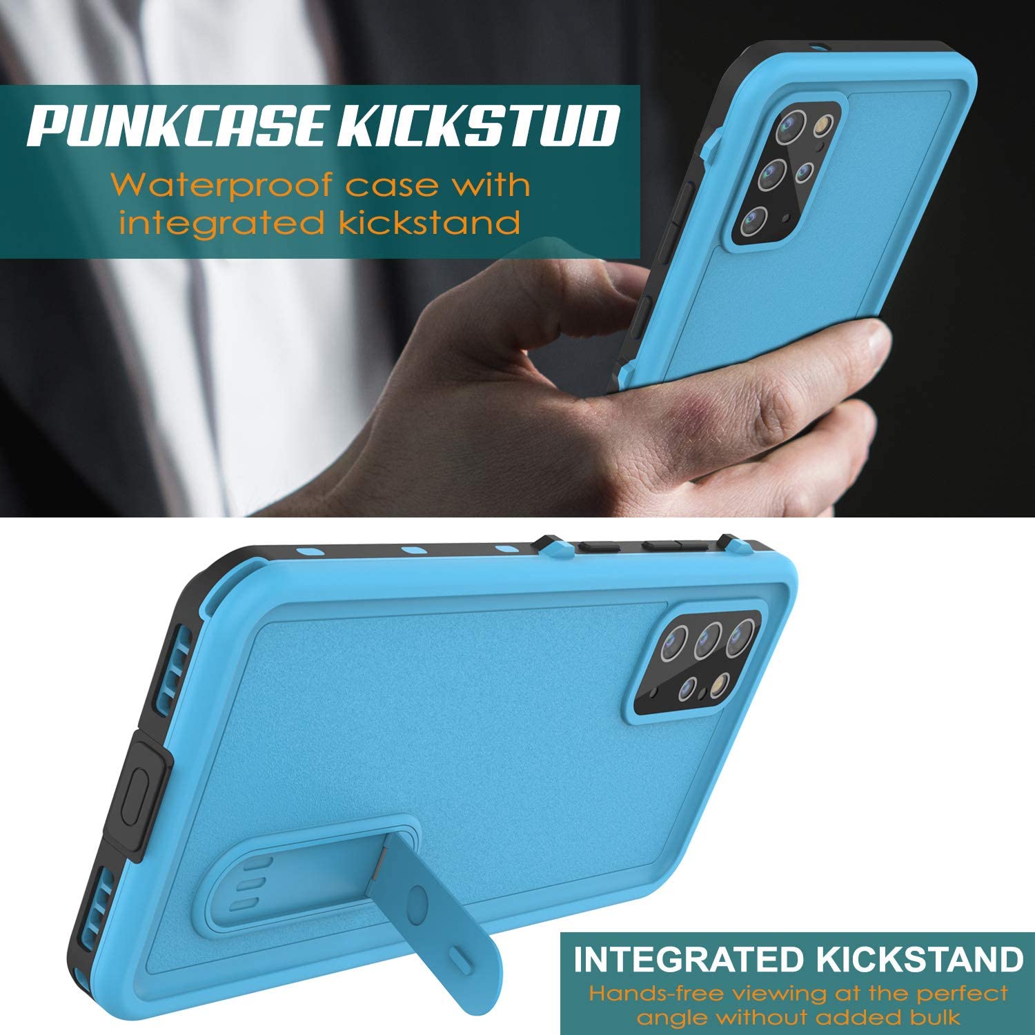 Capa à Prova d'Água para Galaxy S20+ Plus, Punkcase [Série KickStud] Capa Blindada [Azul Claro]