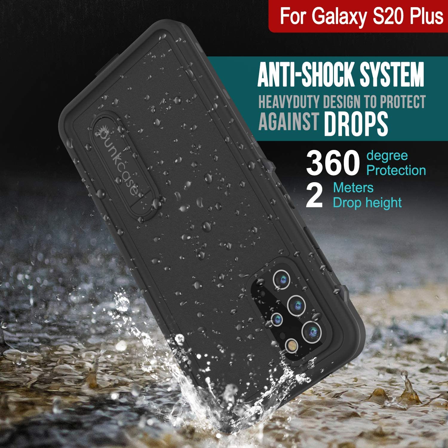 Capa à Prova d'Água Galaxy S20+ Plus, Punkcase [Série KickStud] Cobertura de Armadura [Preto]