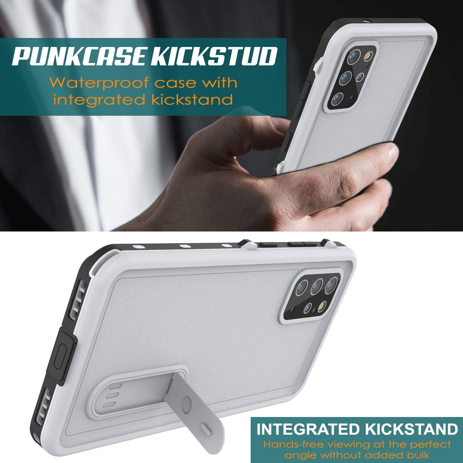 Capa à Prova de Água para Galaxy S20+ Plus, Punkcase [Série KickStud] Capa Blindada [Branca]