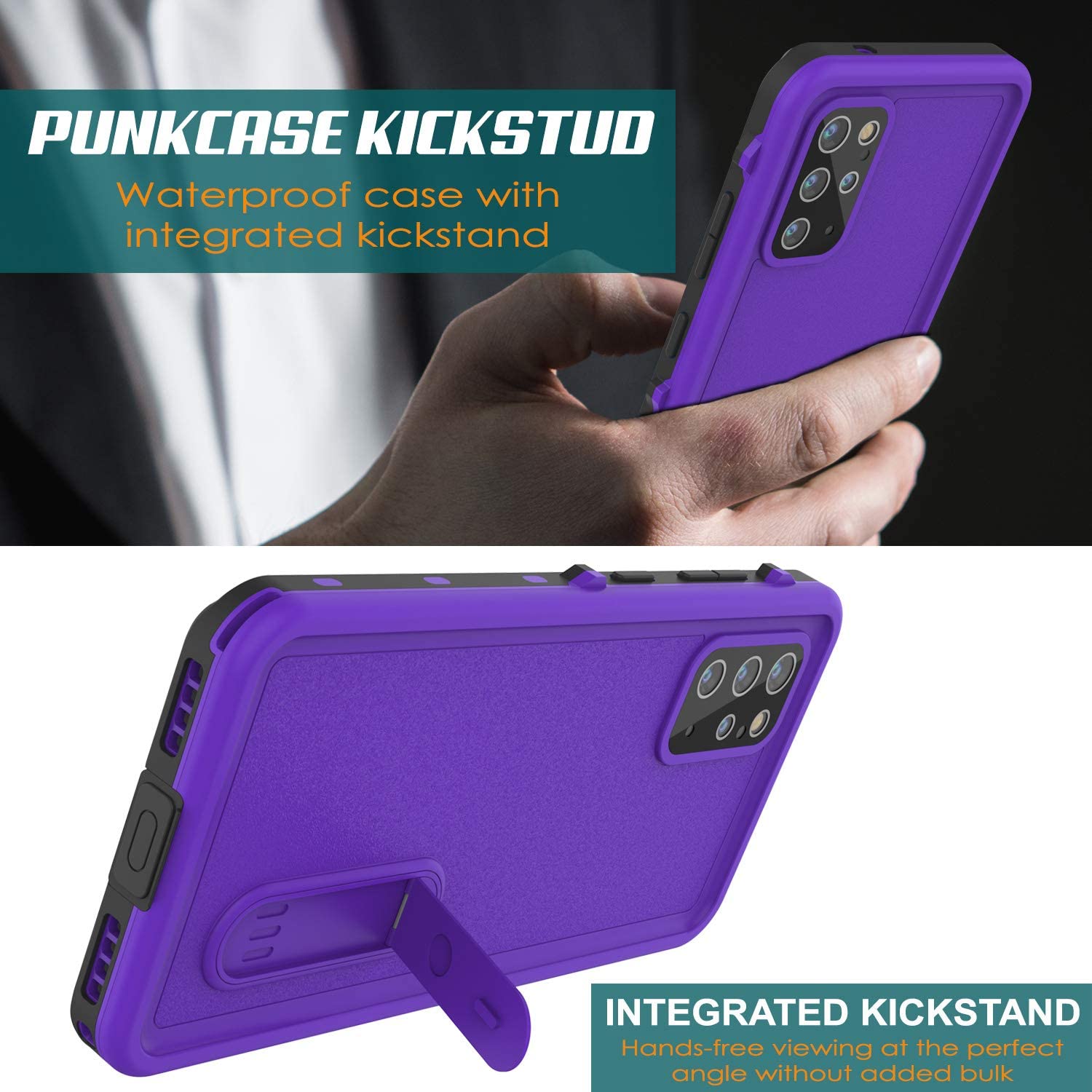 Capa à prova d'água Galaxy S20+ Plus, Punkcase [Série KickStud] Capa de armadura [Roxa]