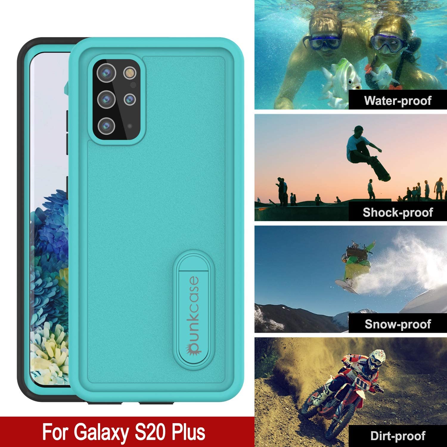 Capa à prova d'água para Galaxy S20+ Plus, Punkcase [Série KickStud] Capa de Armadura [Teal]