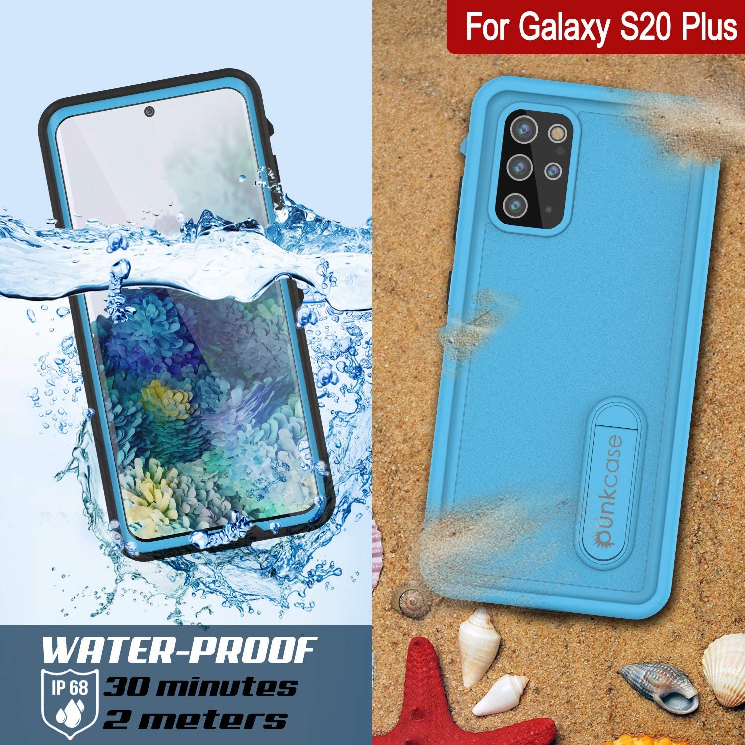 Capa à Prova d'Água para Galaxy S20+ Plus, Punkcase [Série KickStud] Capa Blindada [Azul Claro]