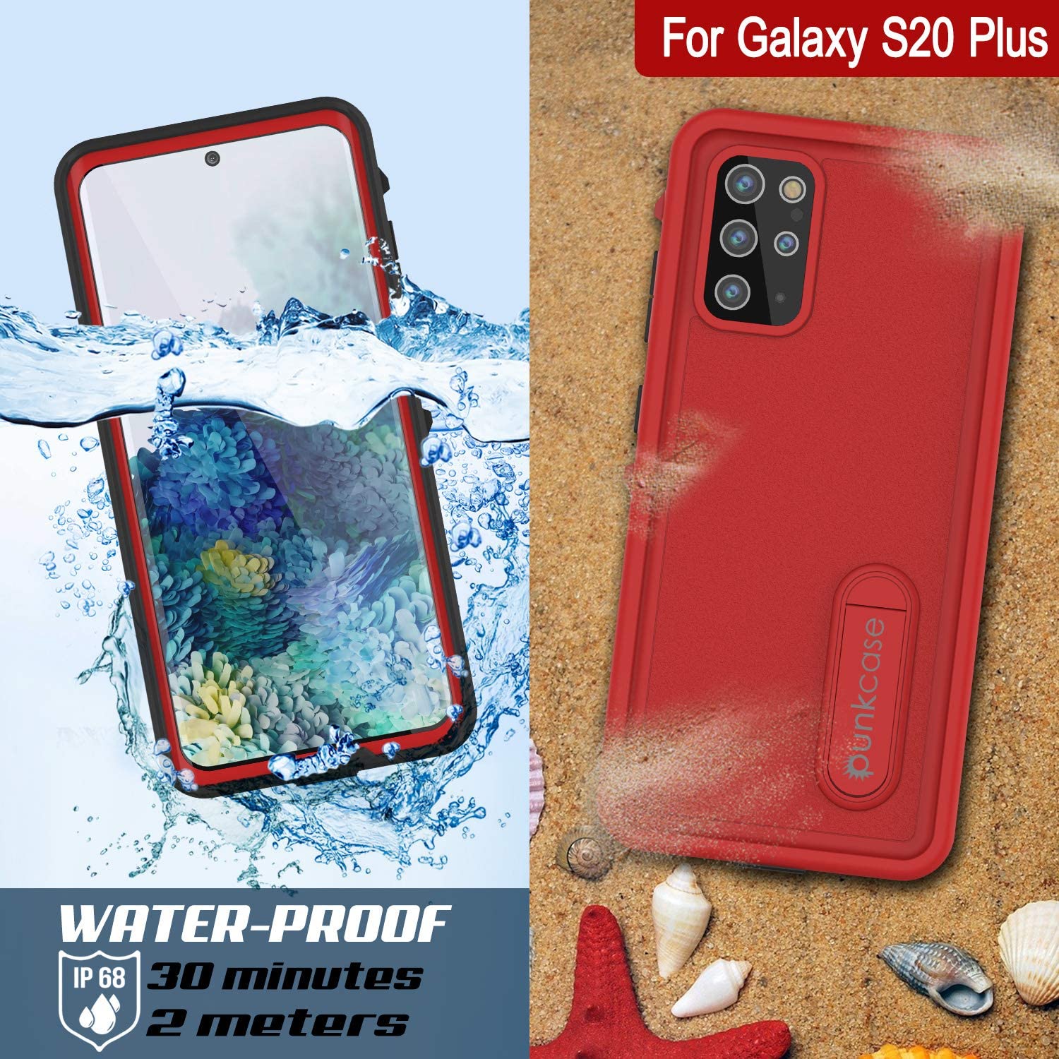 Capa à prova d'água para Galaxy S20+ Plus, Punkcase [Série KickStud] Capa de Armadura [Vermelho]
