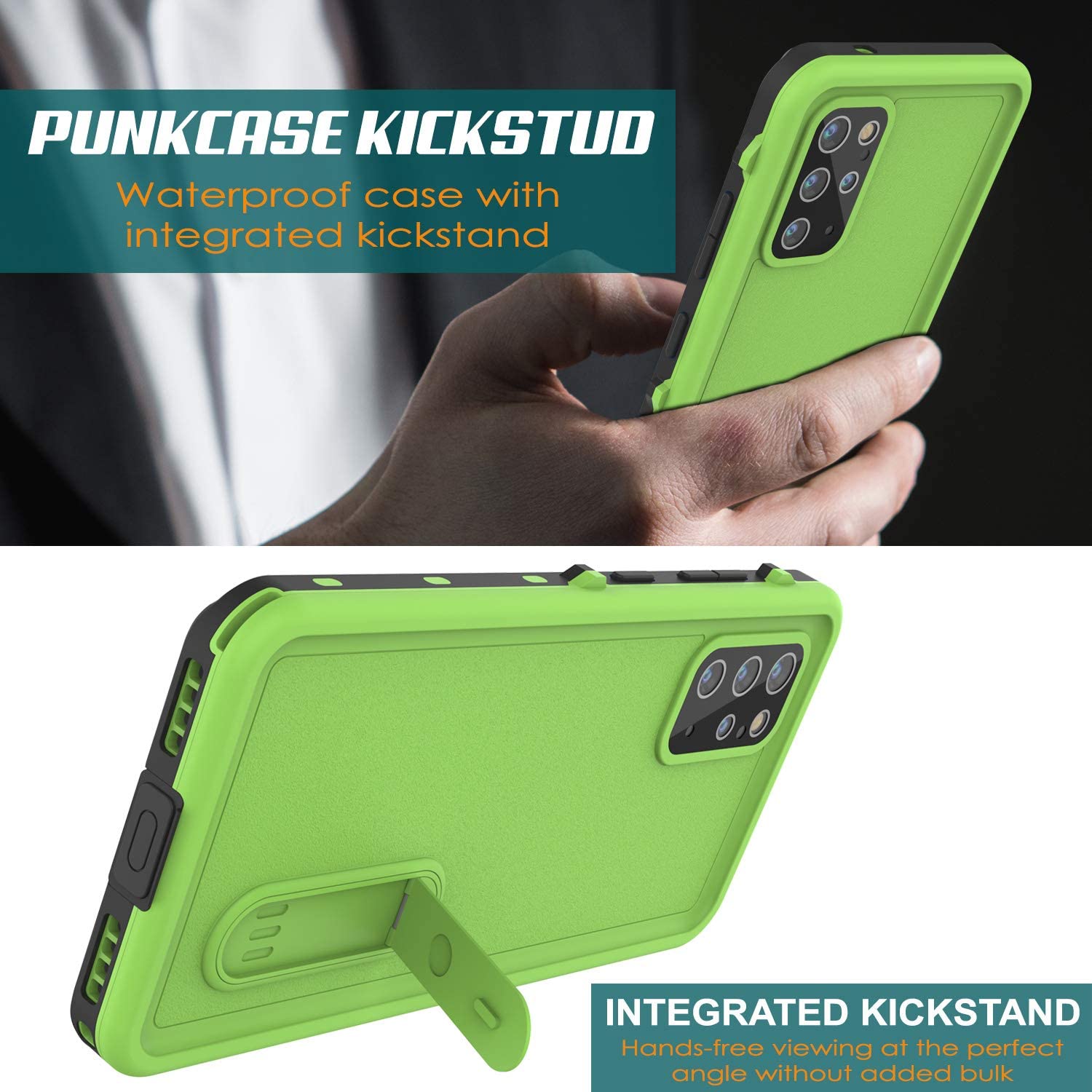 Capa à prova d'água Galaxy S20+ Plus, Punkcase [Série KickStud] Capa Armadura [Verde Claro]