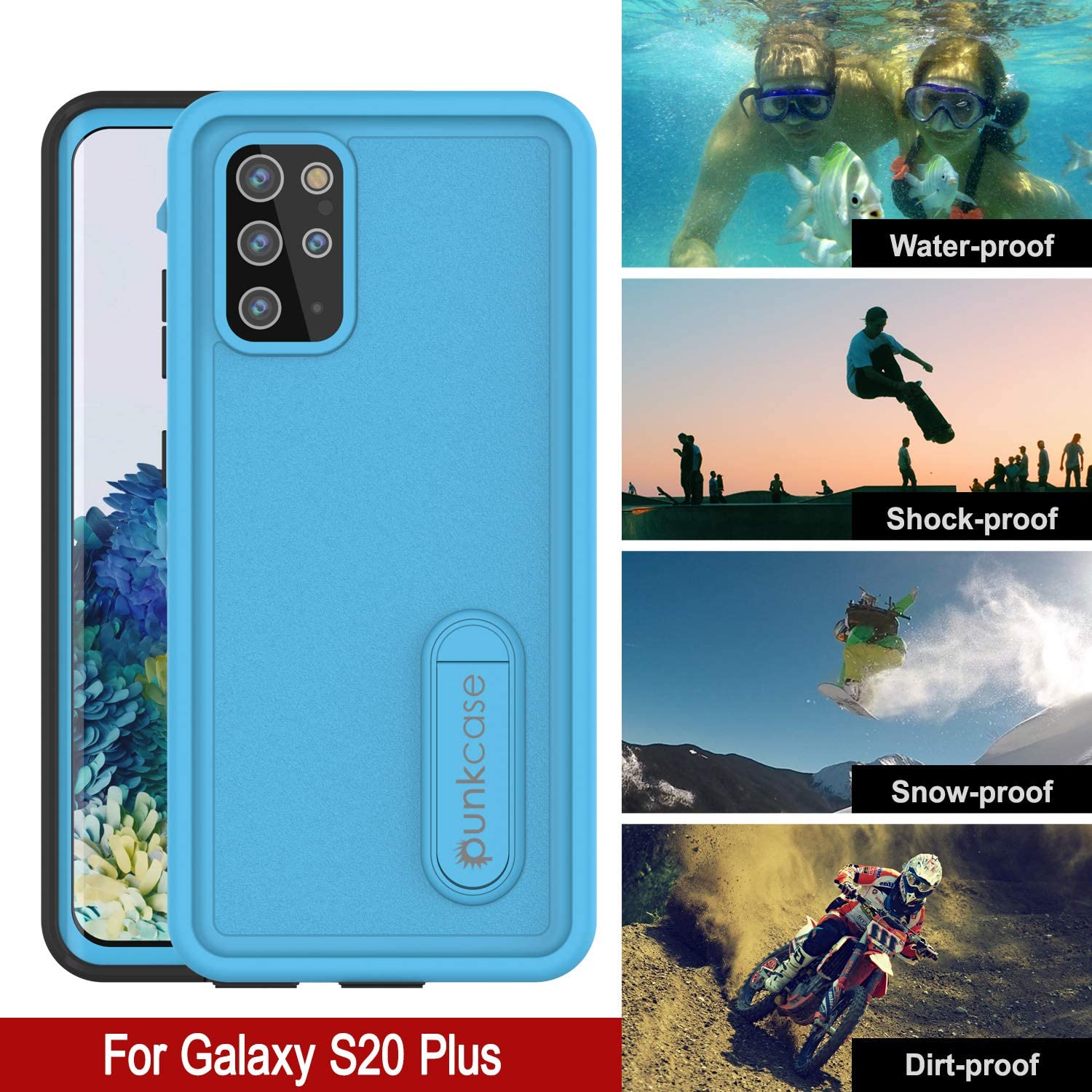 Capa à Prova d'Água para Galaxy S20+ Plus, Punkcase [Série KickStud] Capa Blindada [Azul Claro]