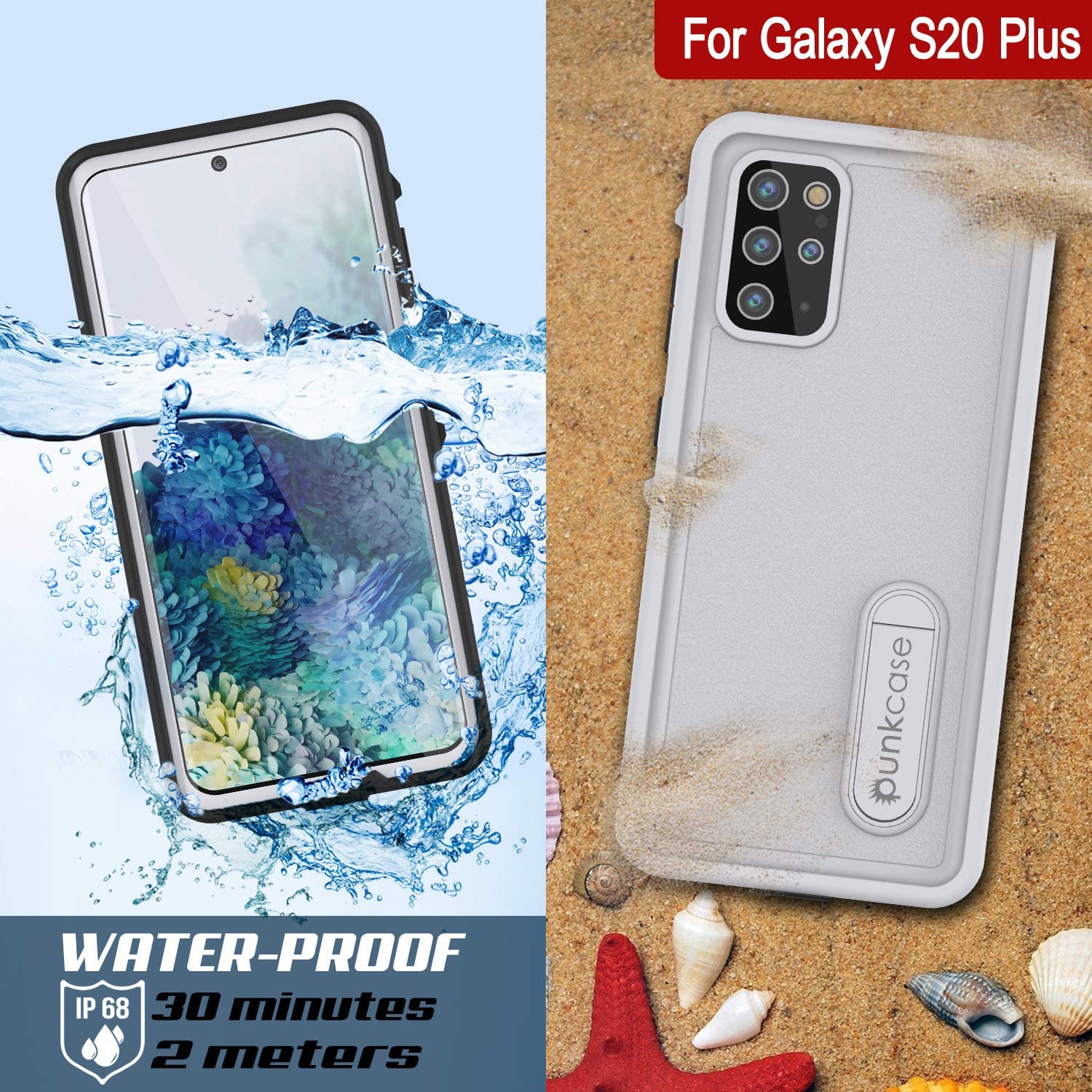 Capa à Prova de Água para Galaxy S20+ Plus, Punkcase [Série KickStud] Capa Blindada [Branca]