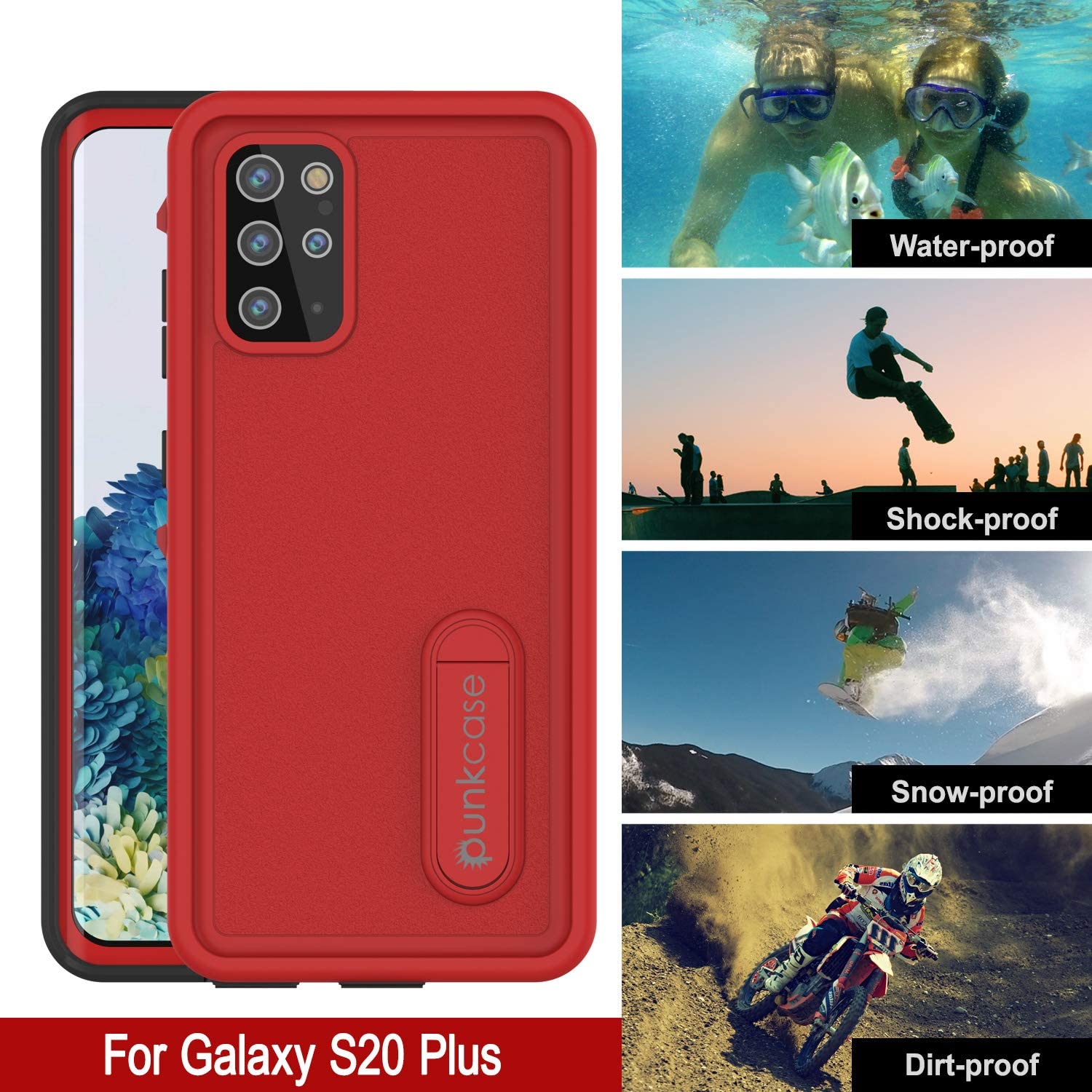 Capa à prova d'água para Galaxy S20+ Plus, Punkcase [Série KickStud] Capa de Armadura [Vermelho]