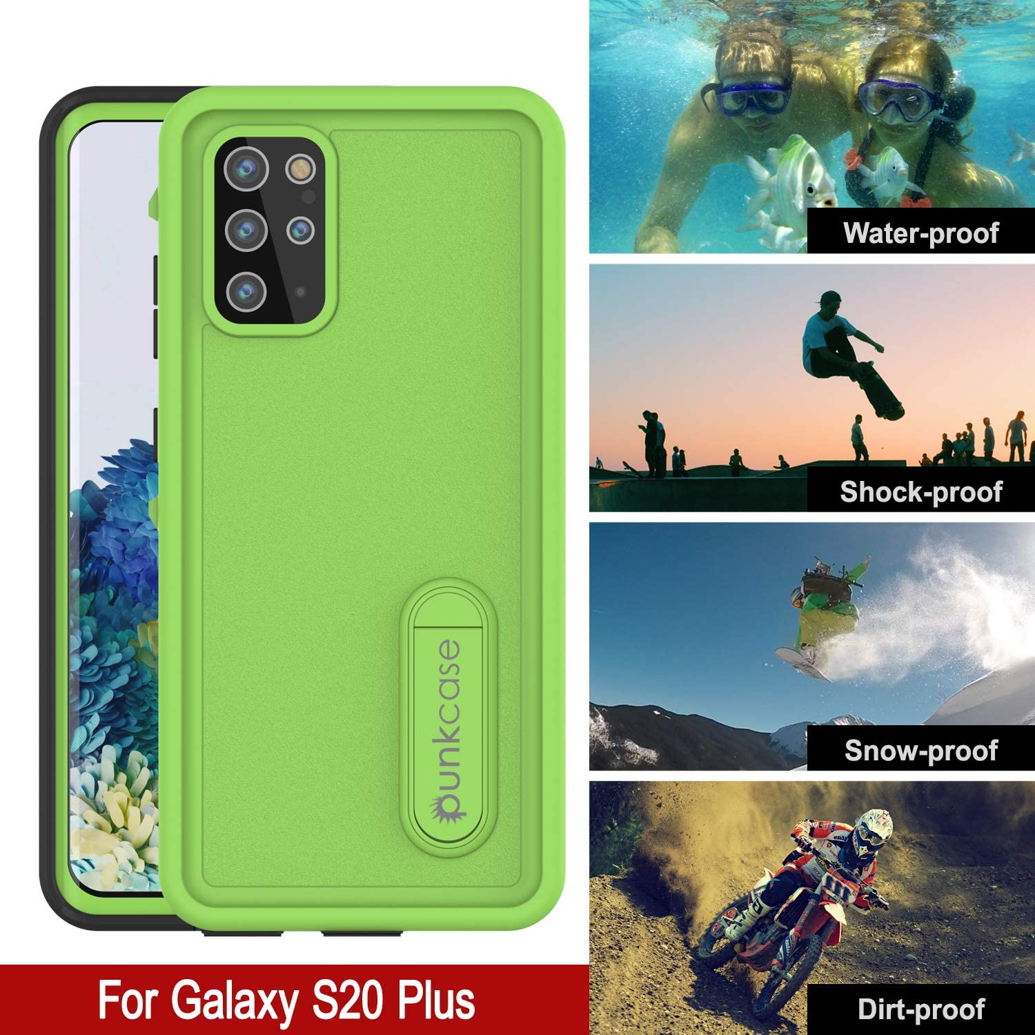 Capa à prova d'água Galaxy S20+ Plus, Punkcase [Série KickStud] Capa Armadura [Verde Claro]