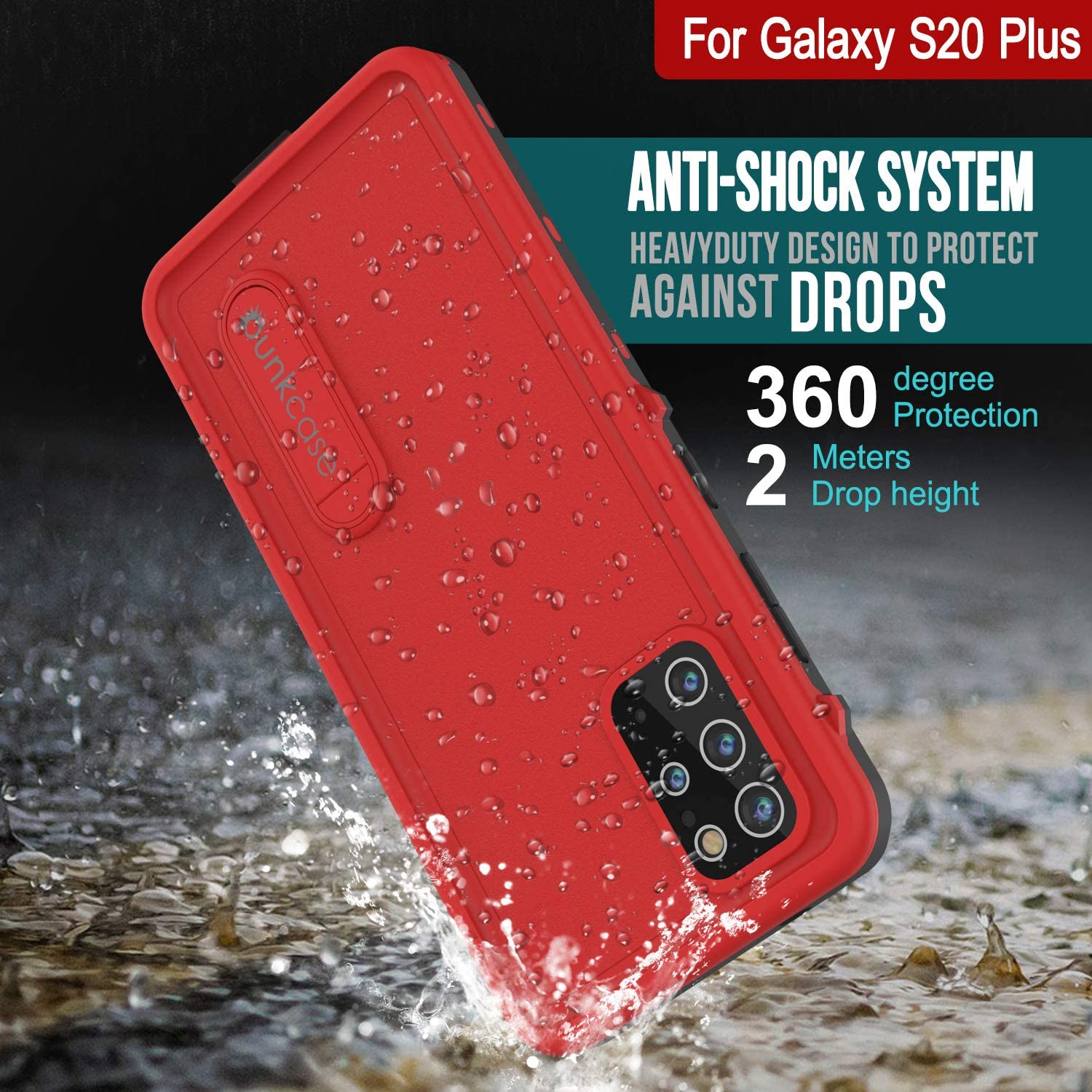 Capa à prova d'água para Galaxy S20+ Plus, Punkcase [Série KickStud] Capa de Armadura [Vermelho]