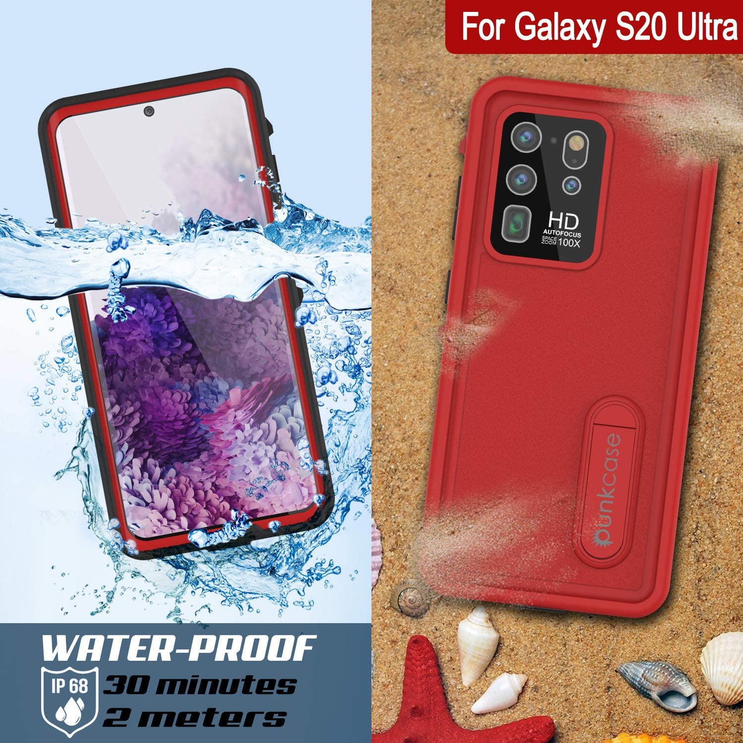 Capa à prova d'água Galaxy S20 Ultra, Punkcase [Série KickStud] Capa de armadura [Vermelha]