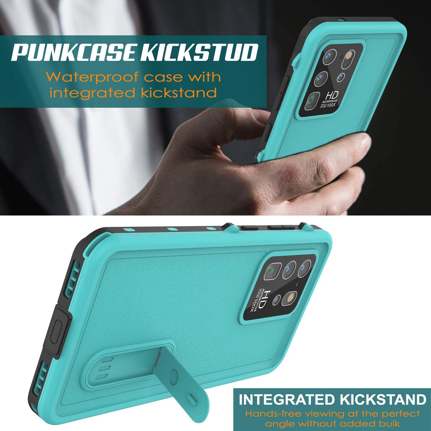 Capa impermeável para Galaxy S20 Ultra, Punkcase [Série KickStud] Cobertura de armadura [Azul-petróleo]