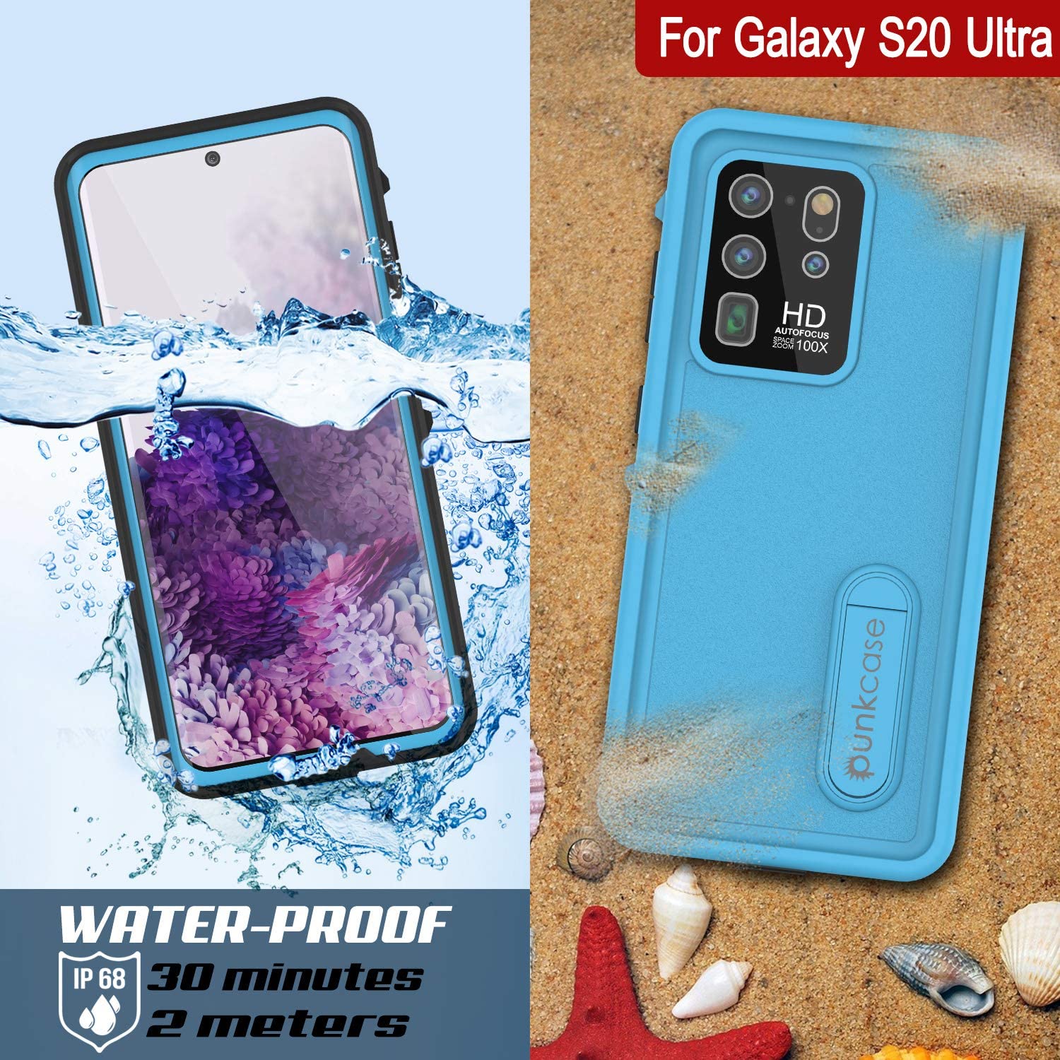 Capa à Prova d'Água Galaxy S20 Ultra, Punkcase [Série KickStud] Cobertura de Armadura [Azul Claro]