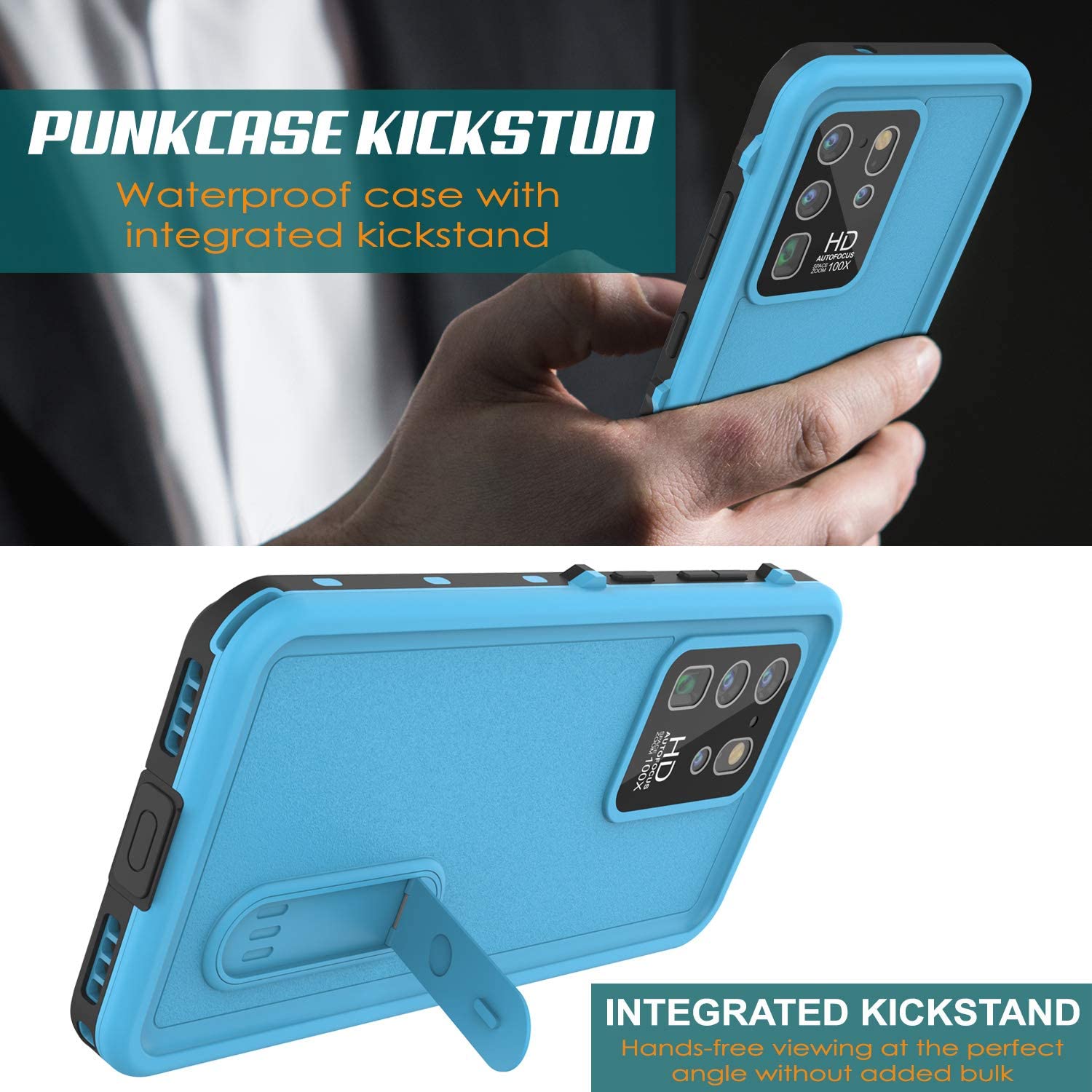 Capa à Prova d'Água Galaxy S20 Ultra, Punkcase [Série KickStud] Cobertura de Armadura [Azul Claro]