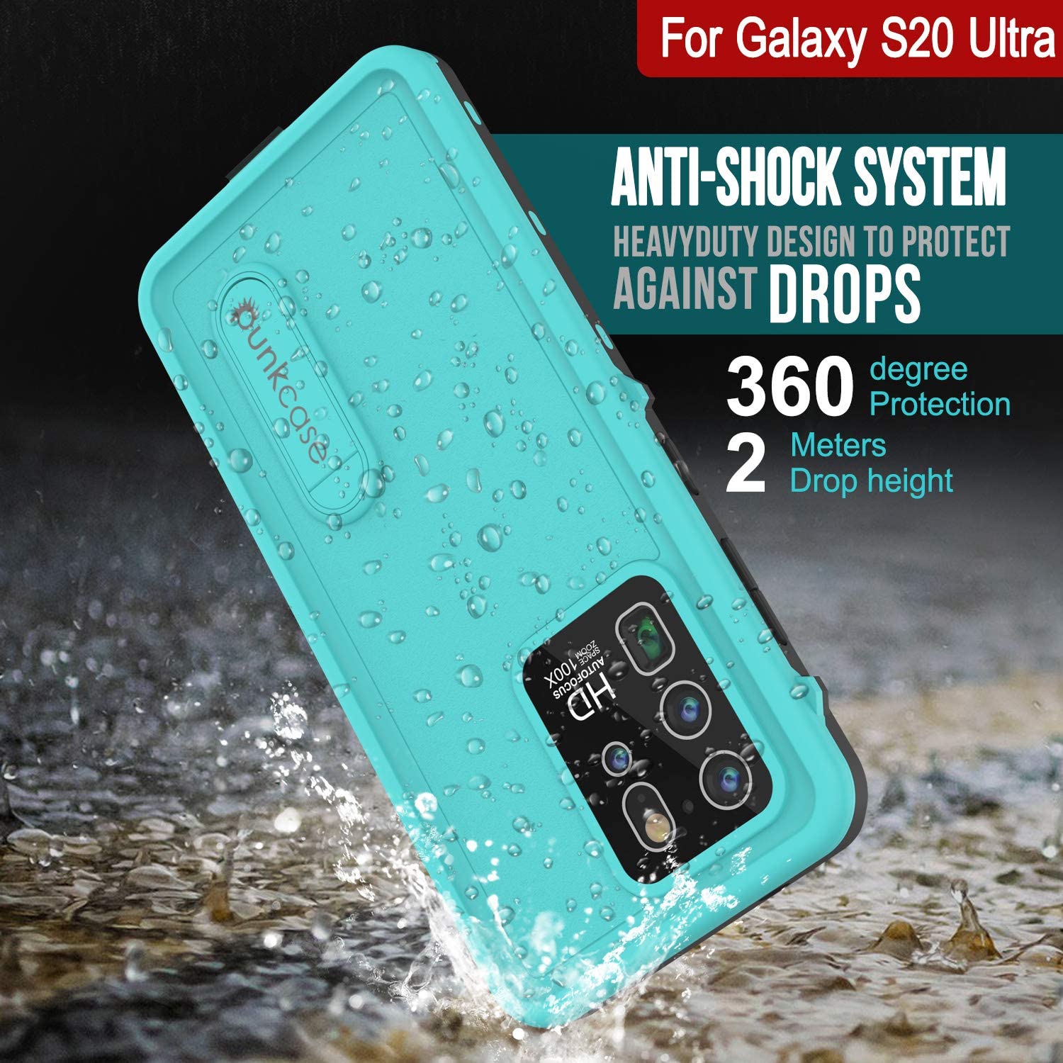 Capa impermeável para Galaxy S20 Ultra, Punkcase [Série KickStud] Cobertura de armadura [Azul-petróleo]