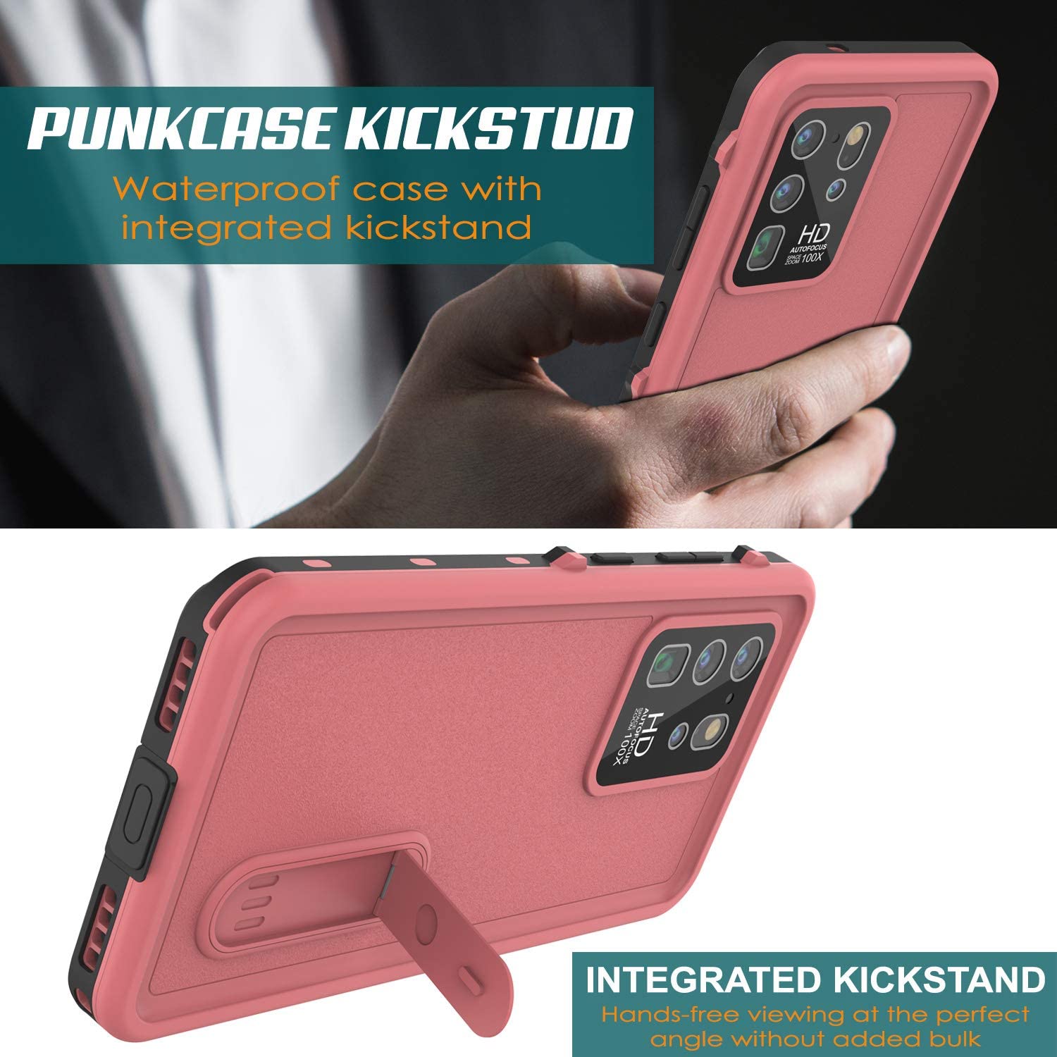 Capa à prova d'água Galaxy S20 Ultra, Punkcase [Série KickStud] Capa de armadura [Rosa]