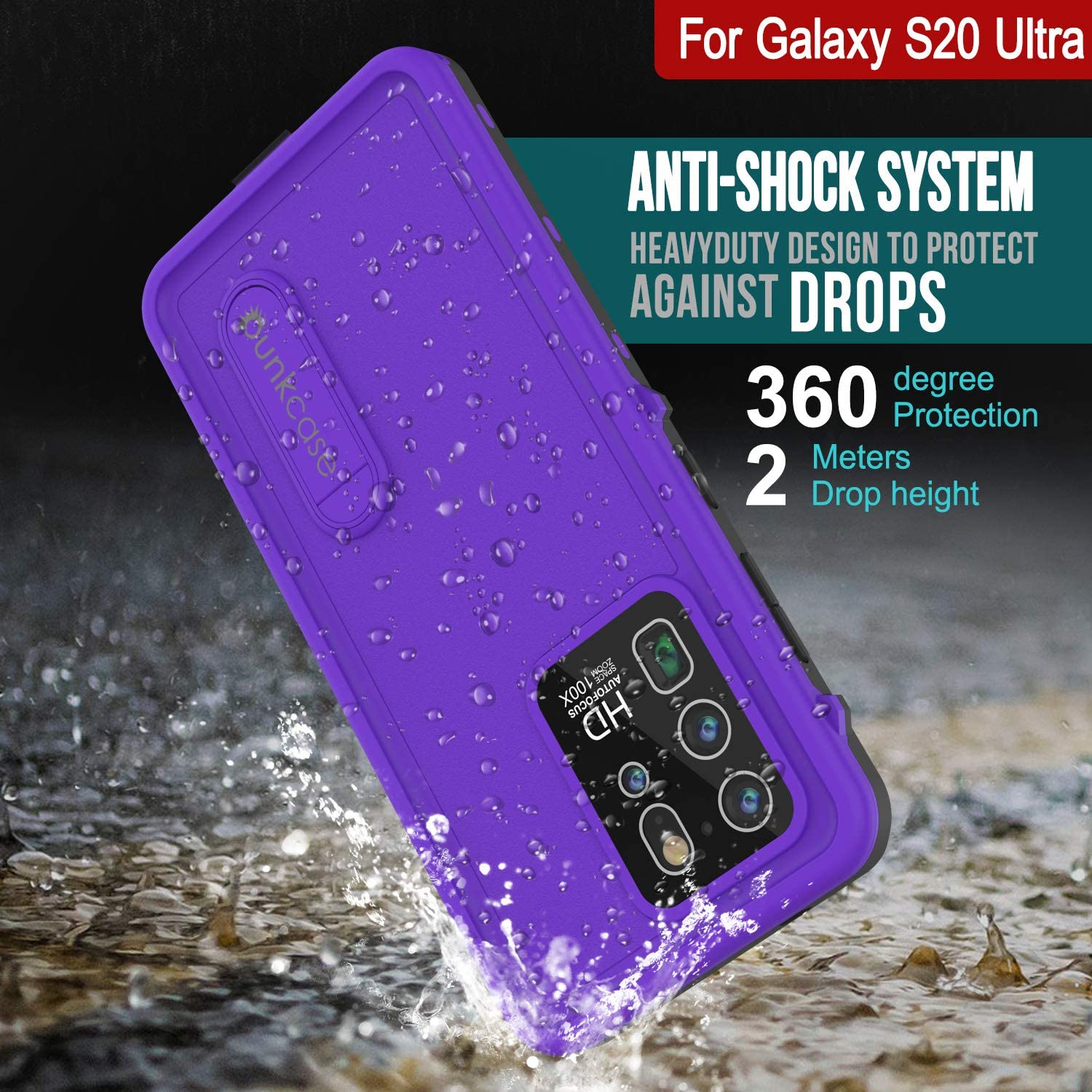 Capa impermeável Galaxy S20 Ultra, Punkcase [Série KickStud] Capa de Armadura [Roxo]
