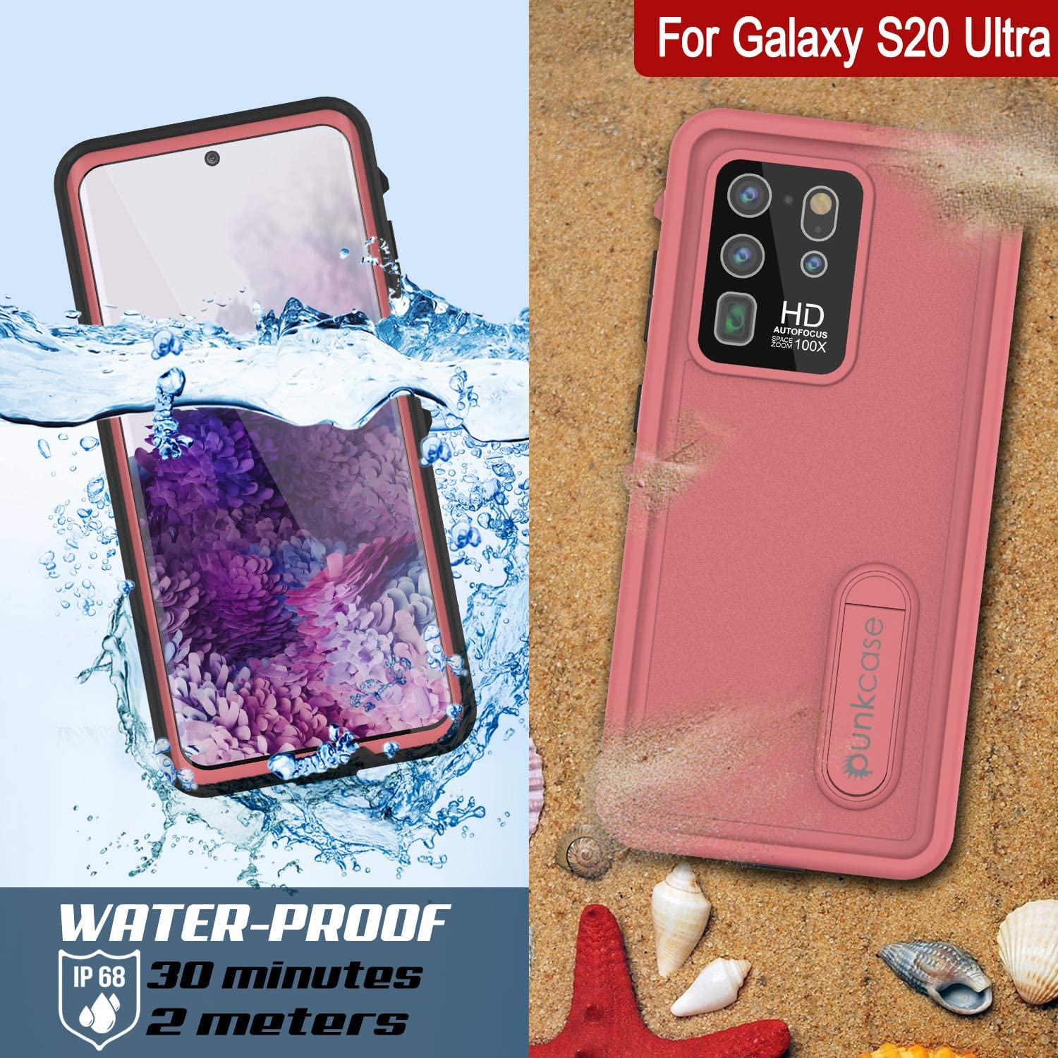 Capa à prova d'água Galaxy S20 Ultra, Punkcase [Série KickStud] Capa de armadura [Rosa]