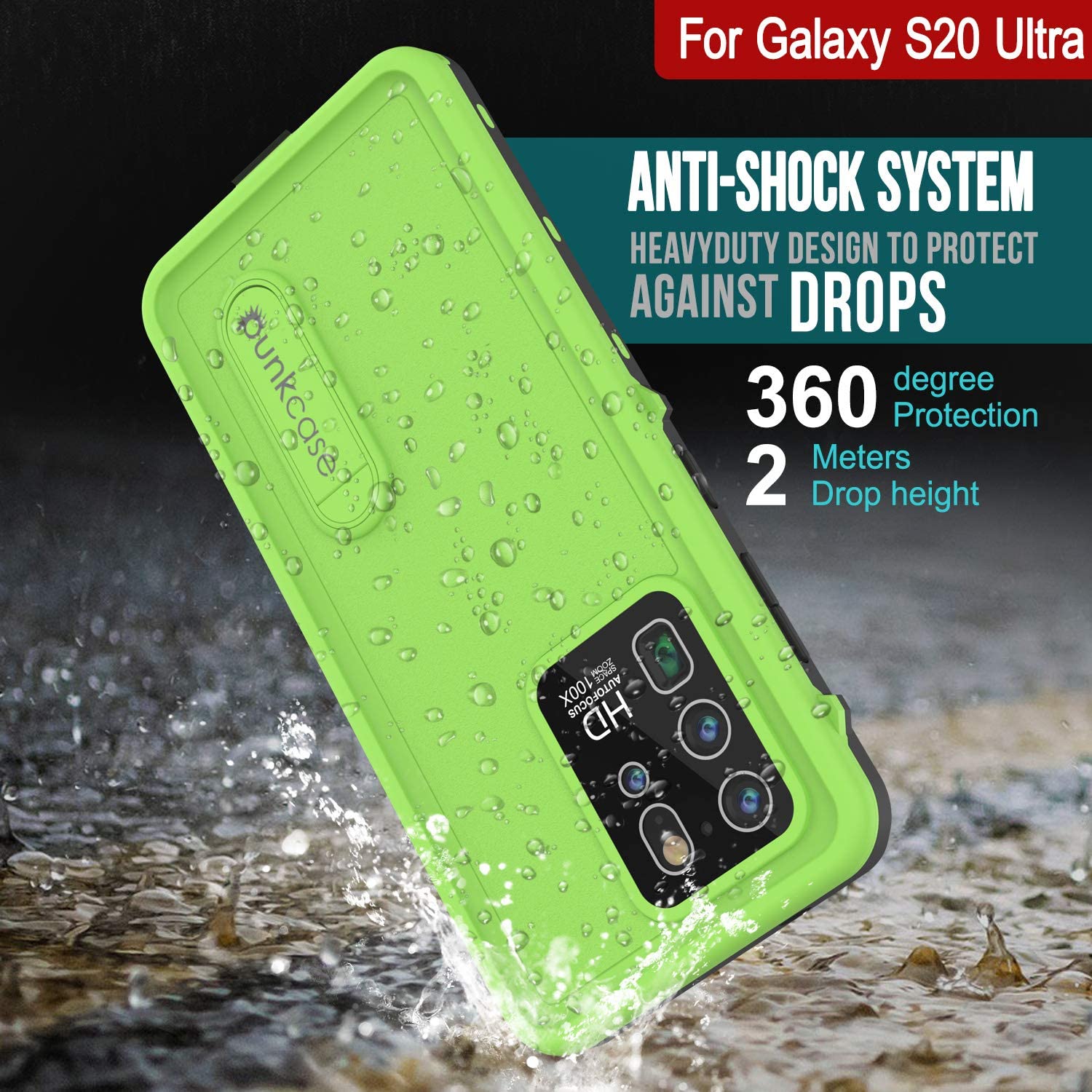 Capa à prova d'água para Galaxy S20 Ultra, Punkcase [Série KickStud] Capa Resistente [Verde Claro]