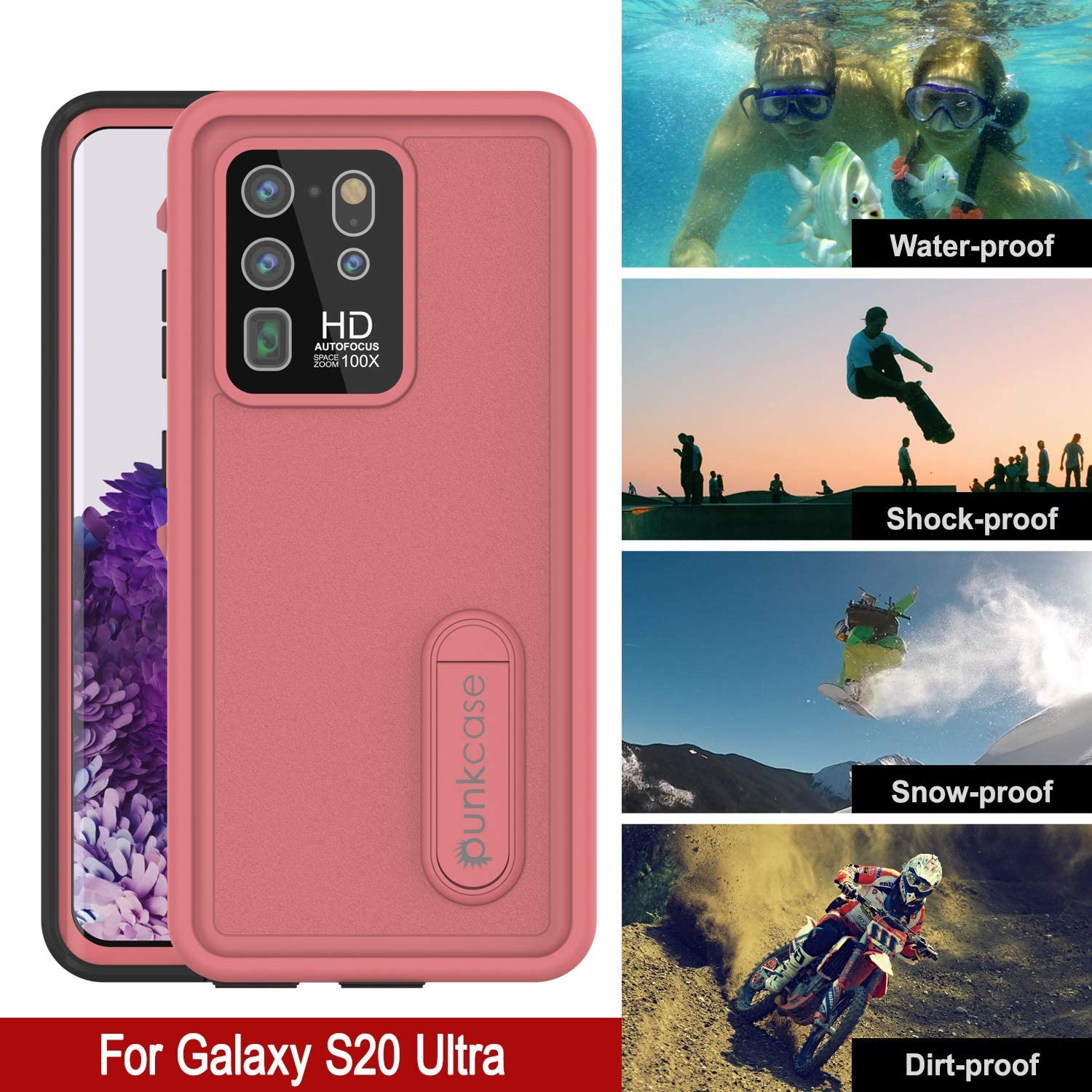 Capa à prova d'água Galaxy S20 Ultra, Punkcase [Série KickStud] Capa de armadura [Rosa]