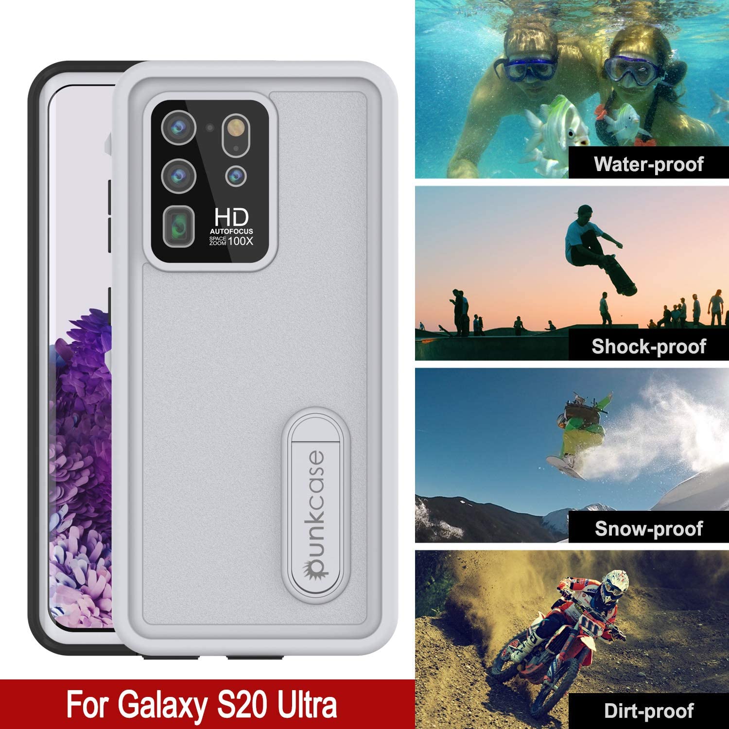 Capa À Prova D'água Galaxy S20 Ultra, Punkcase [Série KickStud] Capa de Armadura [Branco]