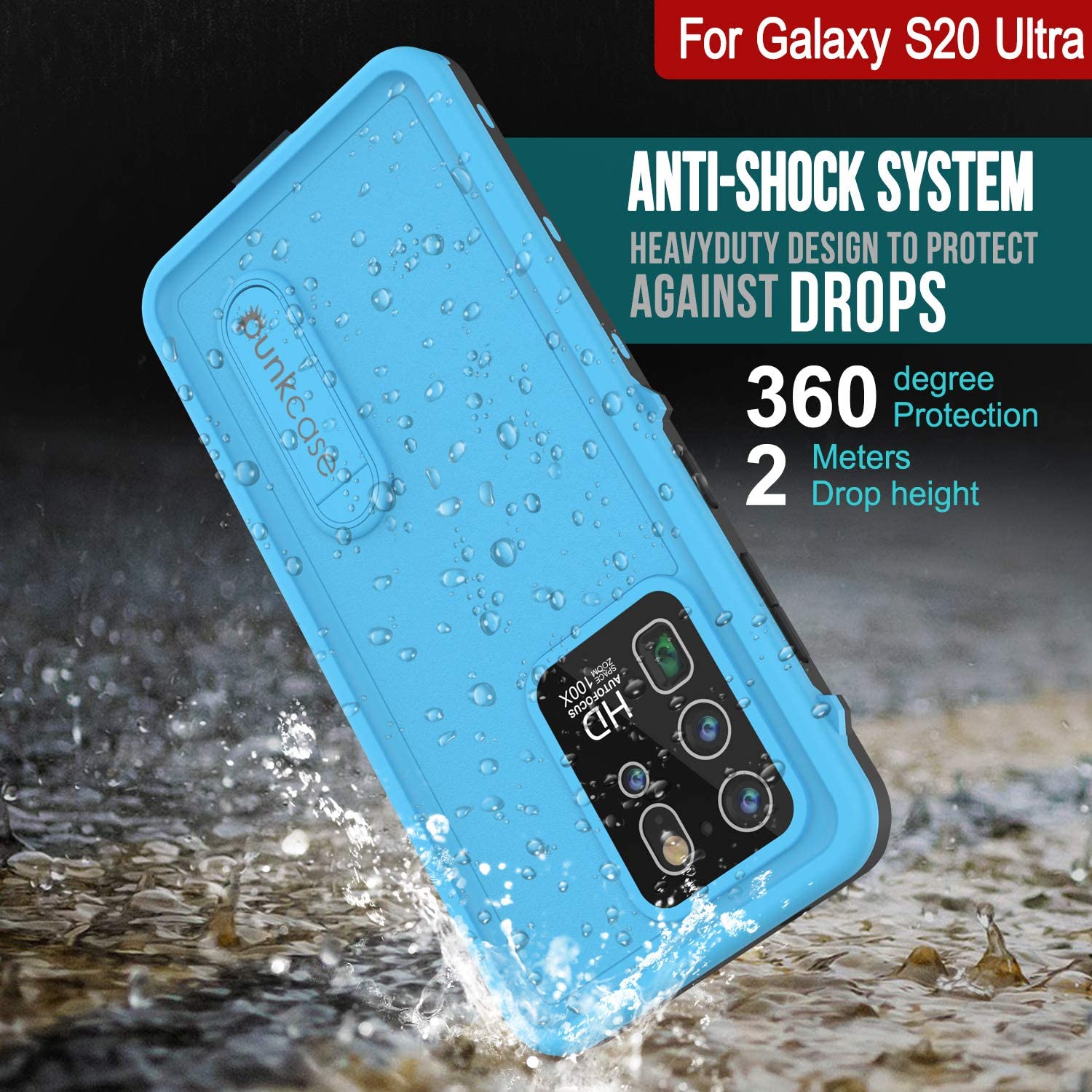 Capa à Prova d'Água Galaxy S20 Ultra, Punkcase [Série KickStud] Cobertura de Armadura [Azul Claro]