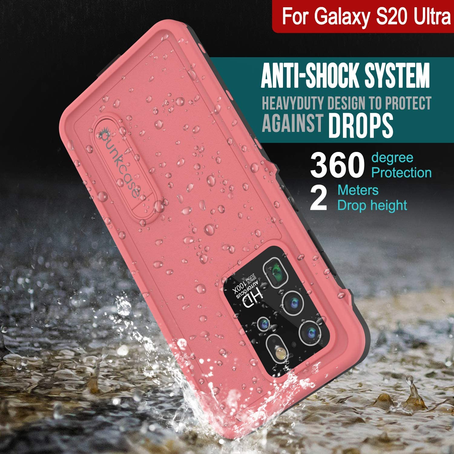 Capa à prova d'água Galaxy S20 Ultra, Punkcase [Série KickStud] Capa de armadura [Rosa]