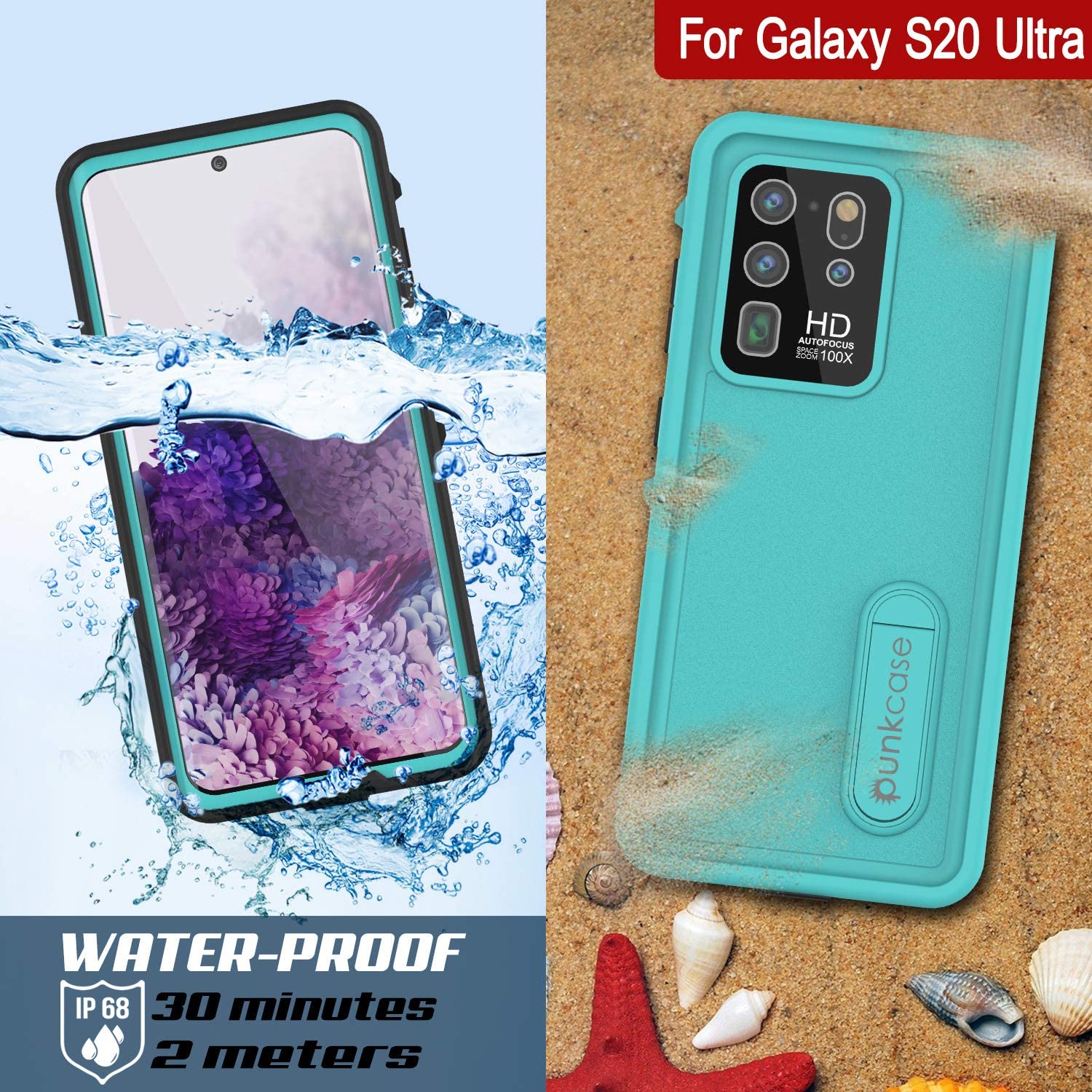 Capa impermeável para Galaxy S20 Ultra, Punkcase [Série KickStud] Cobertura de armadura [Azul-petróleo]