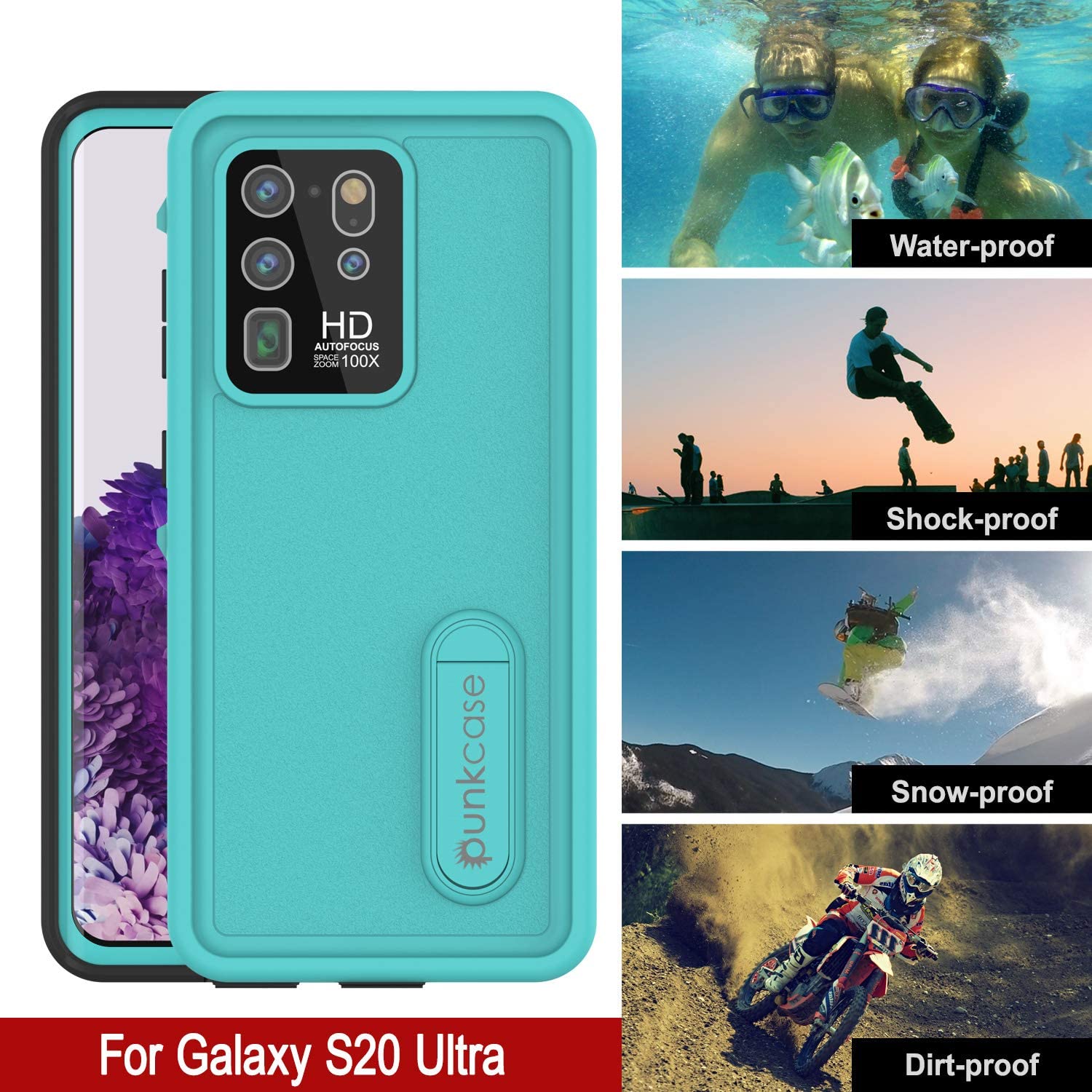 Capa impermeável para Galaxy S20 Ultra, Punkcase [Série KickStud] Cobertura de armadura [Azul-petróleo]