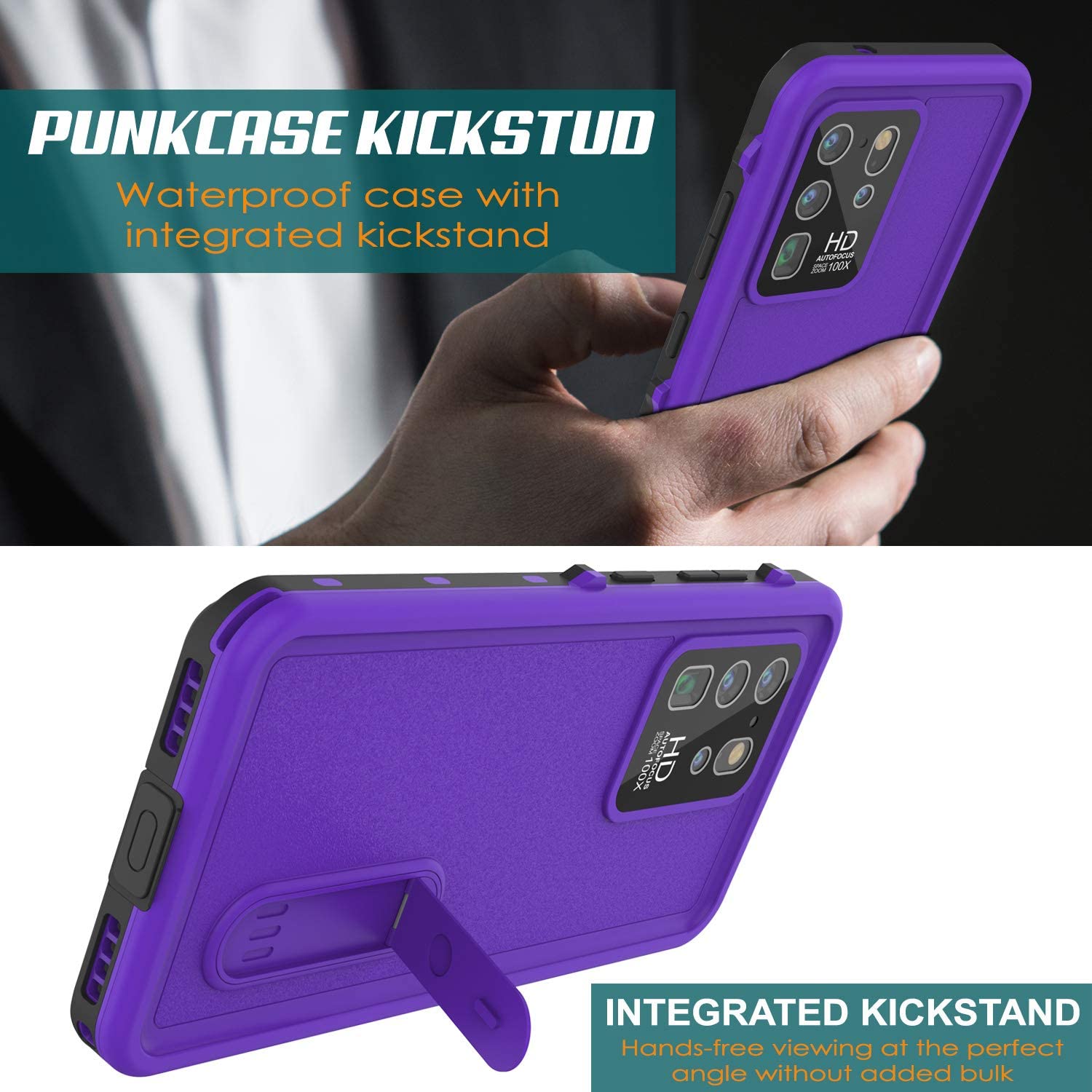Capa impermeável Galaxy S20 Ultra, Punkcase [Série KickStud] Capa de Armadura [Roxo]