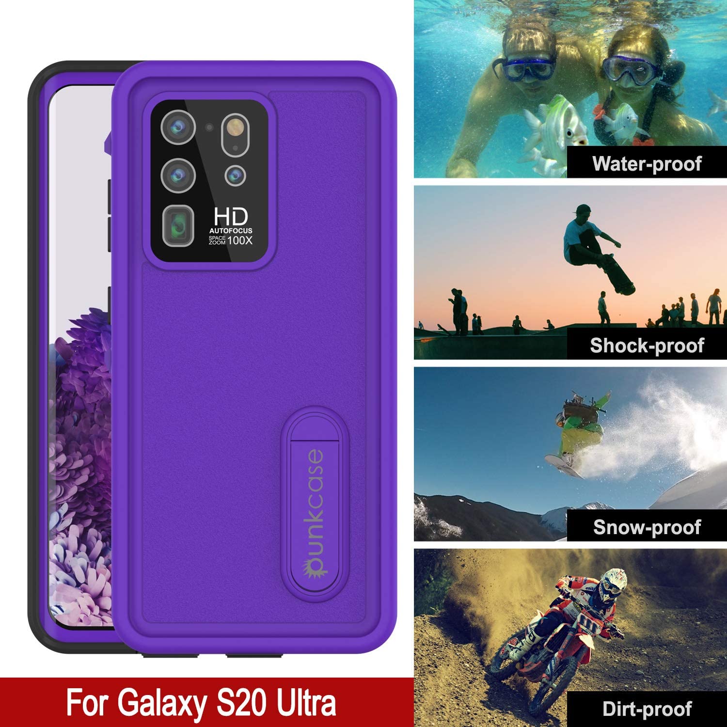 Capa impermeável Galaxy S20 Ultra, Punkcase [Série KickStud] Capa de Armadura [Roxo]